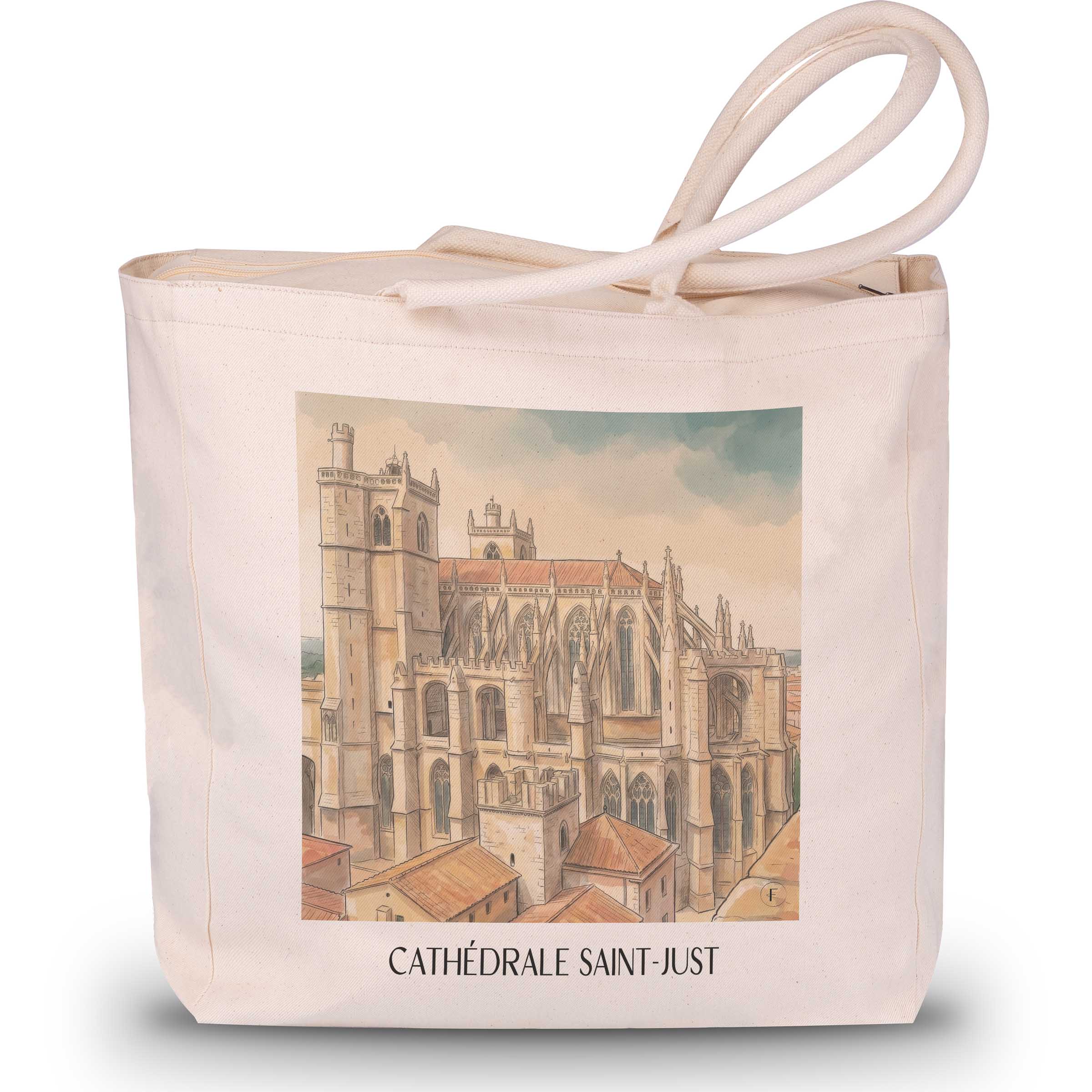 cathédrale-saint-just-narbonne-frankreich-einkaufstasche-aquarell
