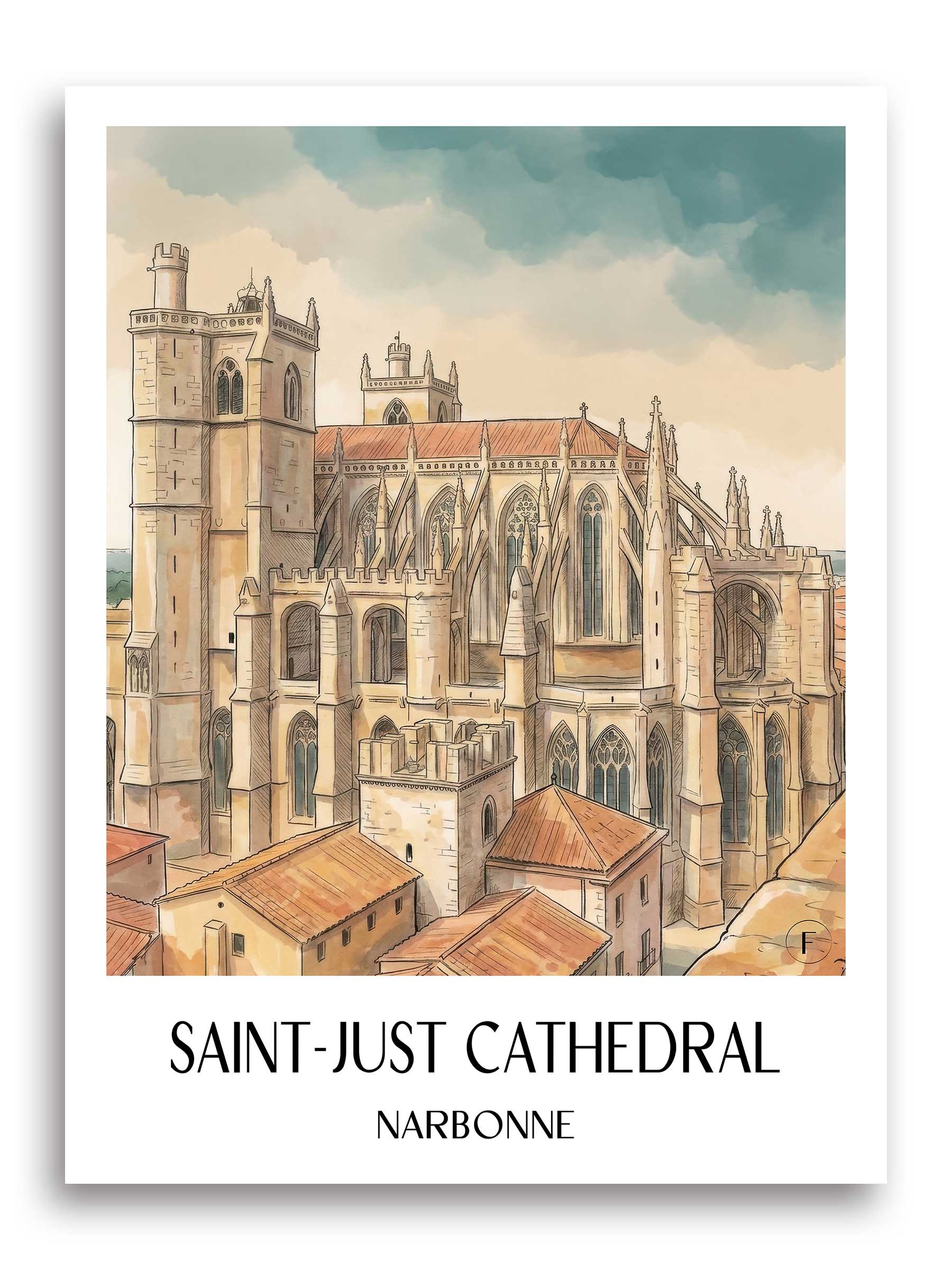 Cathédrale Saint-Just Poster - Narbonne - Frankreich Kunstdruck - Aquarell von A4 bis A1