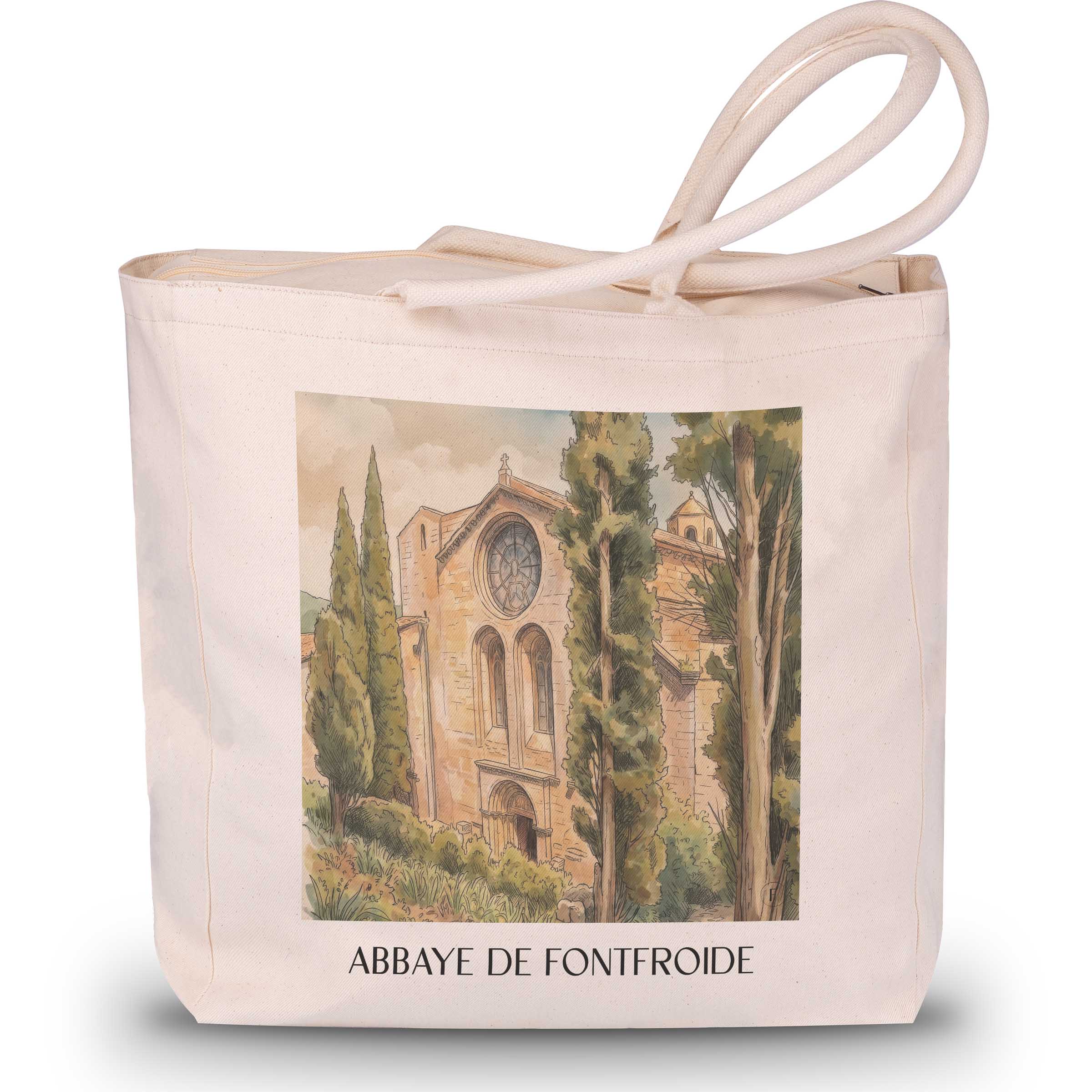 abbaye-de-fontfroide-corbières-frankreich-einkaufstasche-aquarell