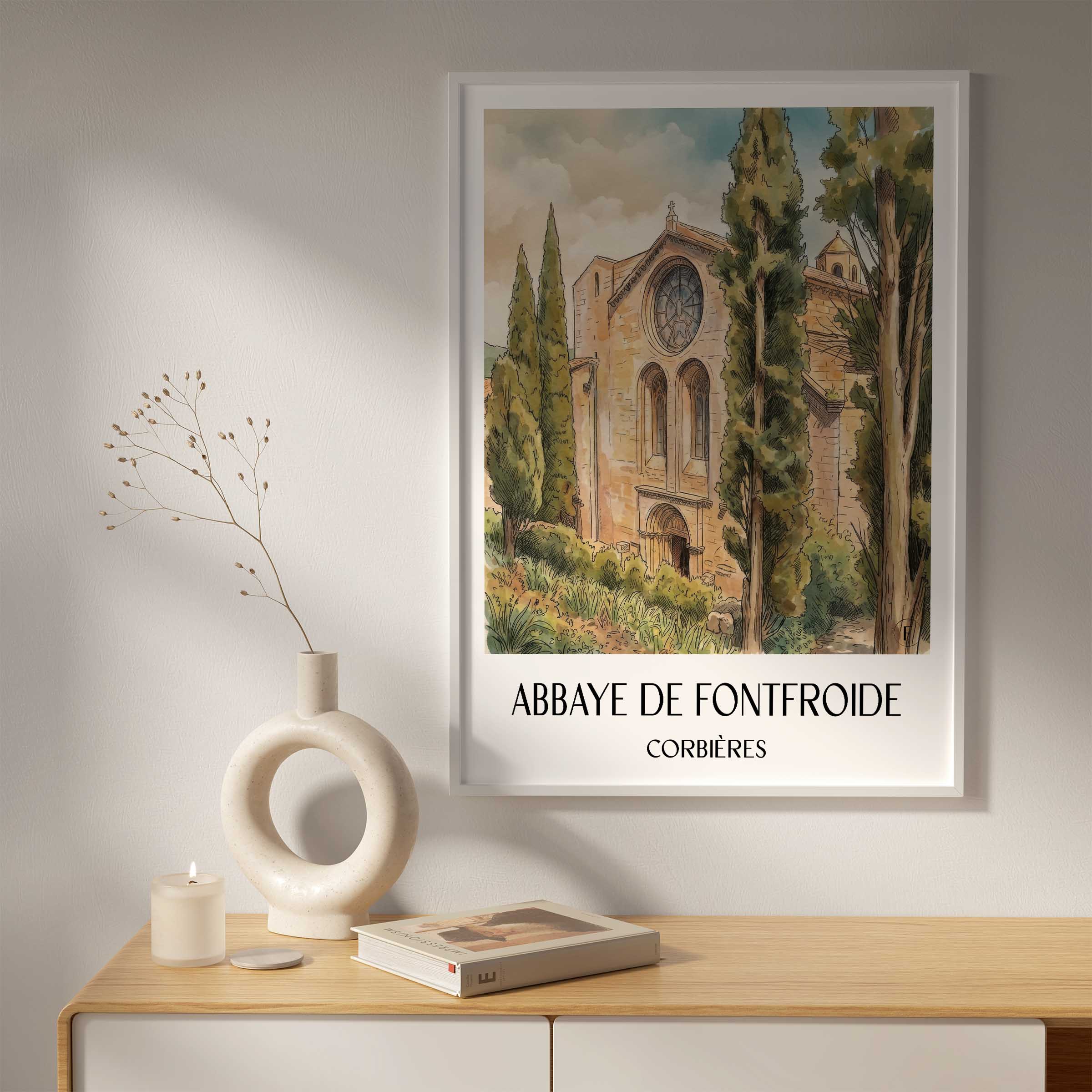 abbaye-de-fontfroide-corbières-frankreich-poster-aquarell