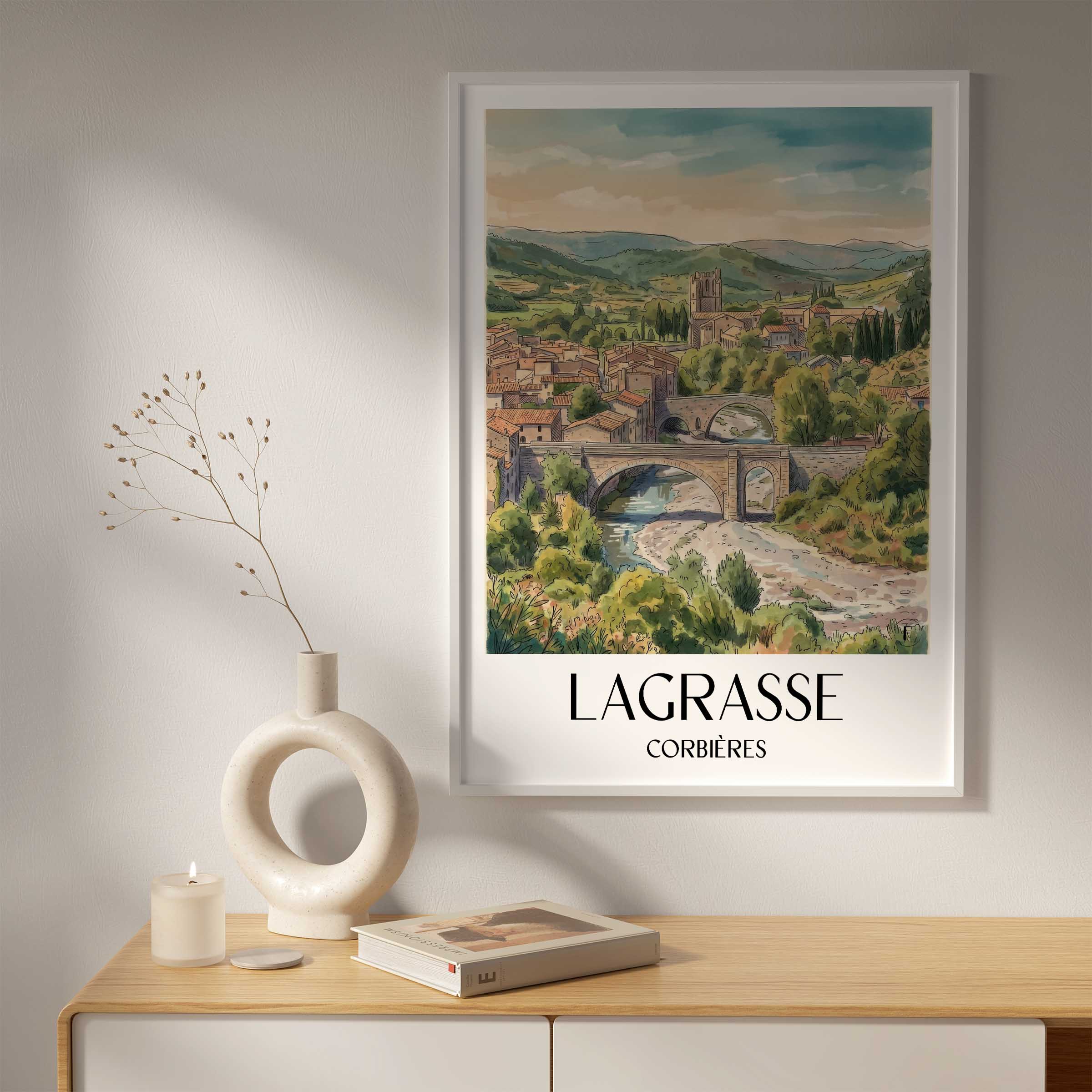 lagrasse--corbières-frankreich-poster-aquarell