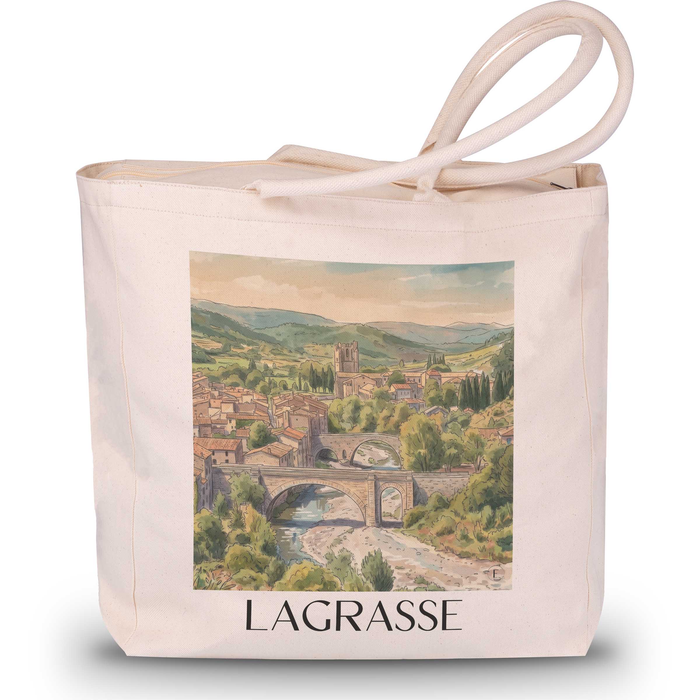 Lagrasse Shopping Tasche - Corbières - Frankreich Tote Bag - Einkaufstasche im Aquarell Stil