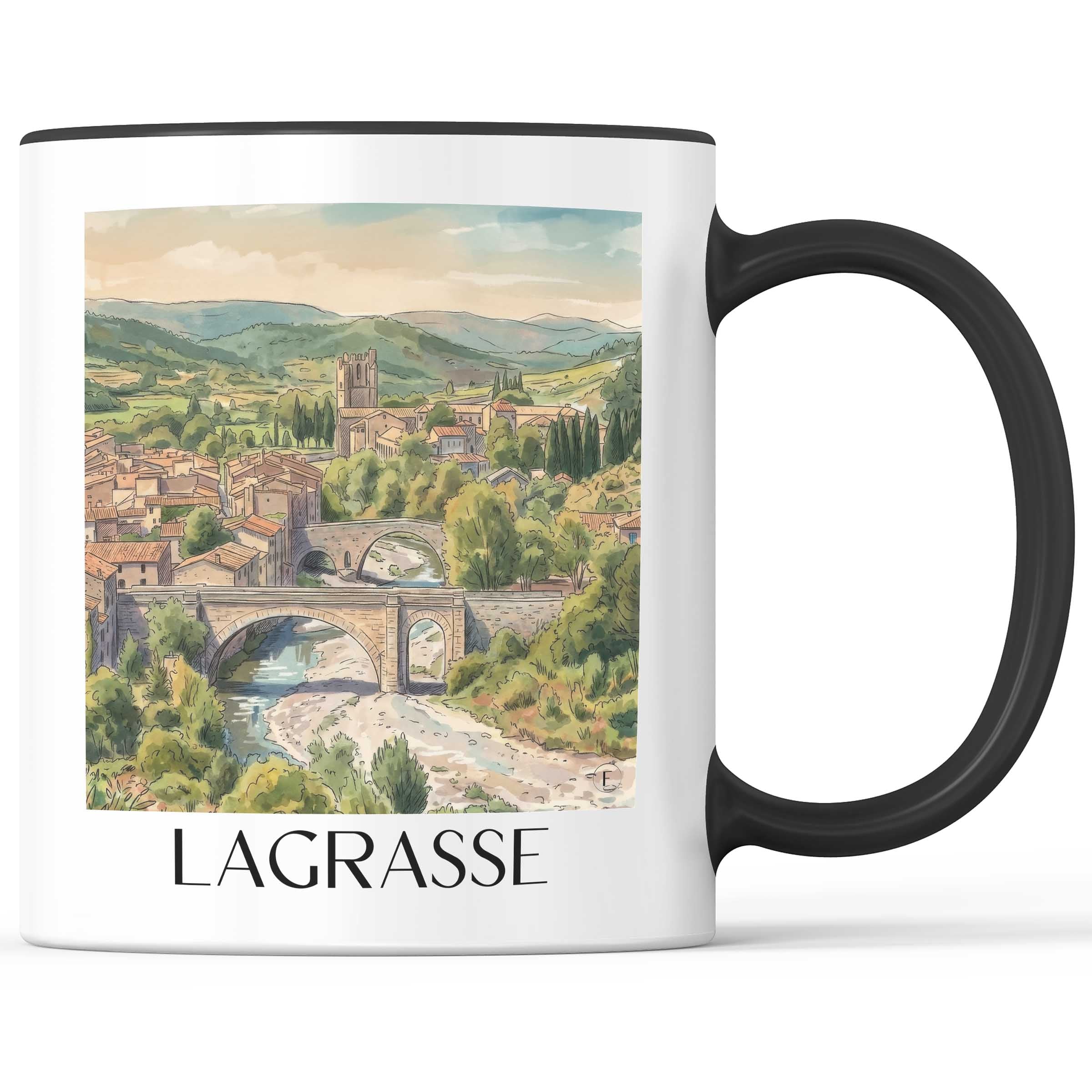 Lagrasse Kaffeebecher - Corbières - Frankreich Becher - Kaffeetasse im Aquarell Stil