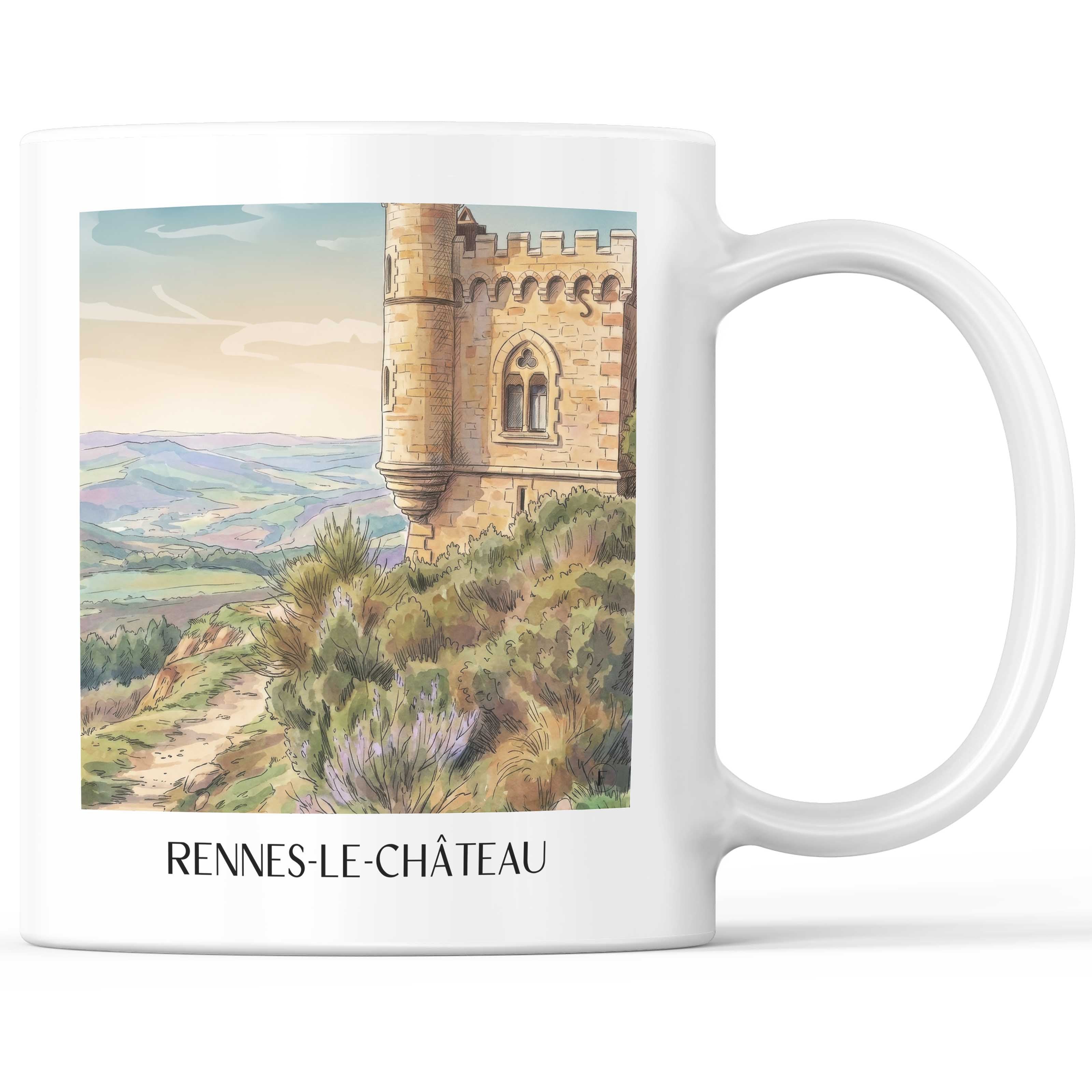 Rennes-le-Château Kaffeebecher - Limouxin - Frankreich Becher - Kaffeetasse im Aquarell Stil
