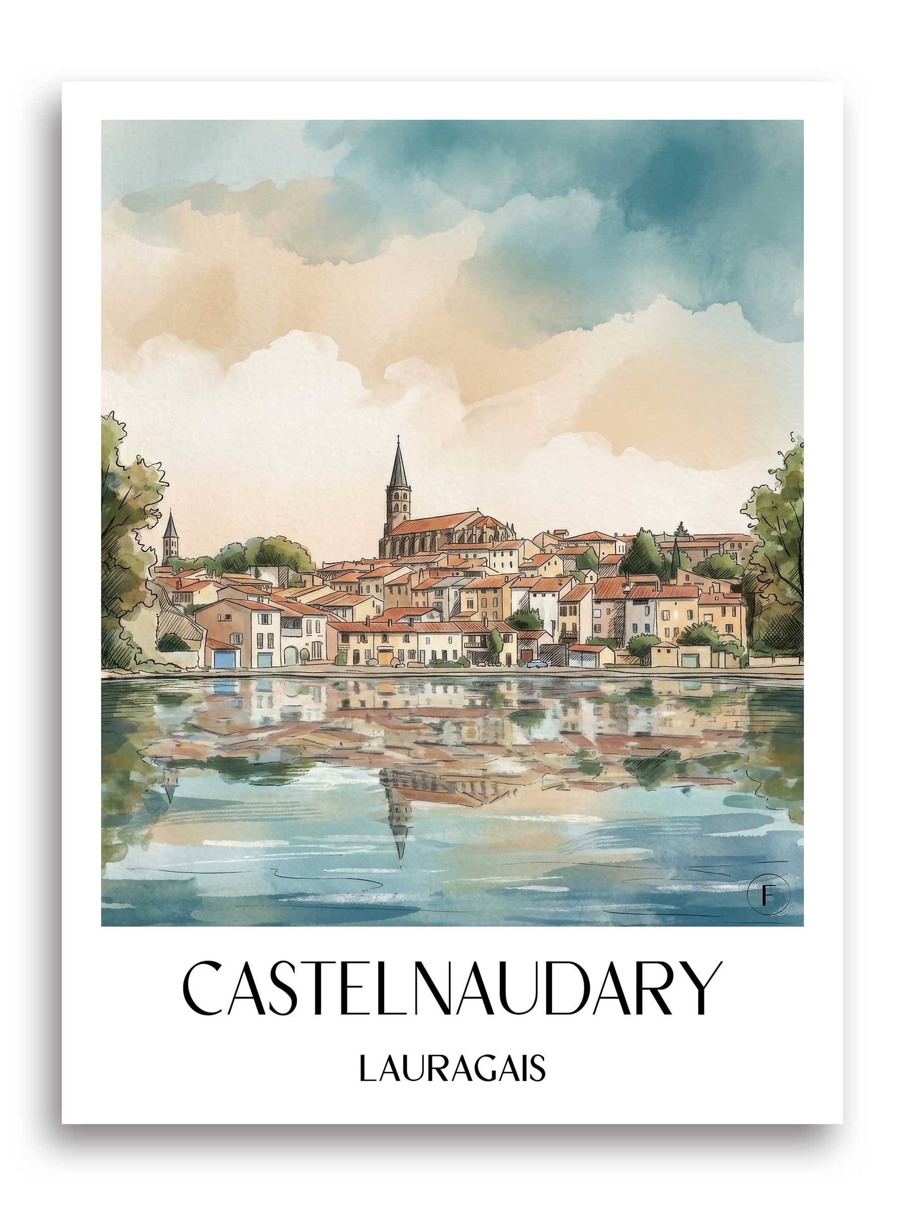 Castelnaudary Poster - Lauragais - Frankreich Kunstdruck - Aquarell von A4 bis A1