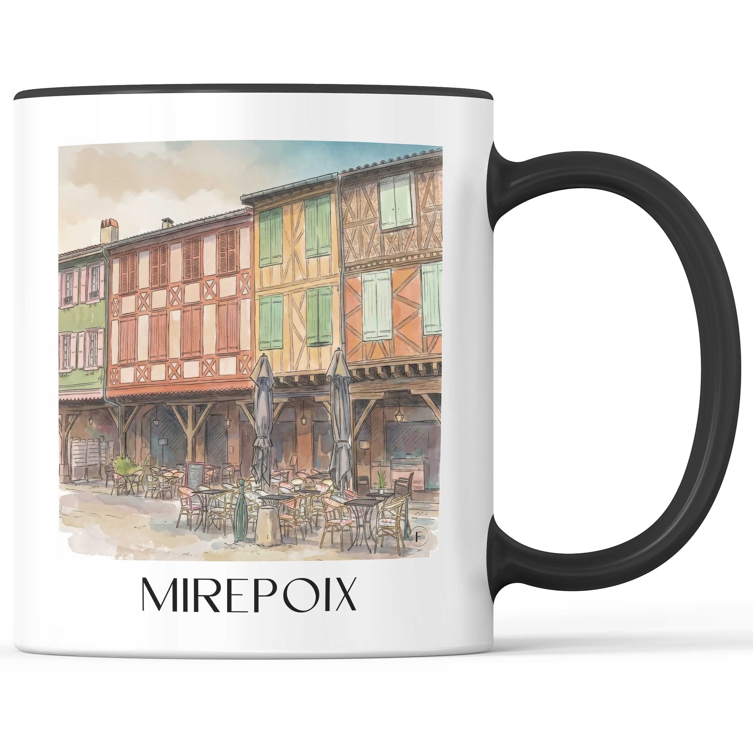 Mirepoix Kaffeebecher - Pays Cathare - Frankreich Becher - Kaffeetasse im Aquarell Stil