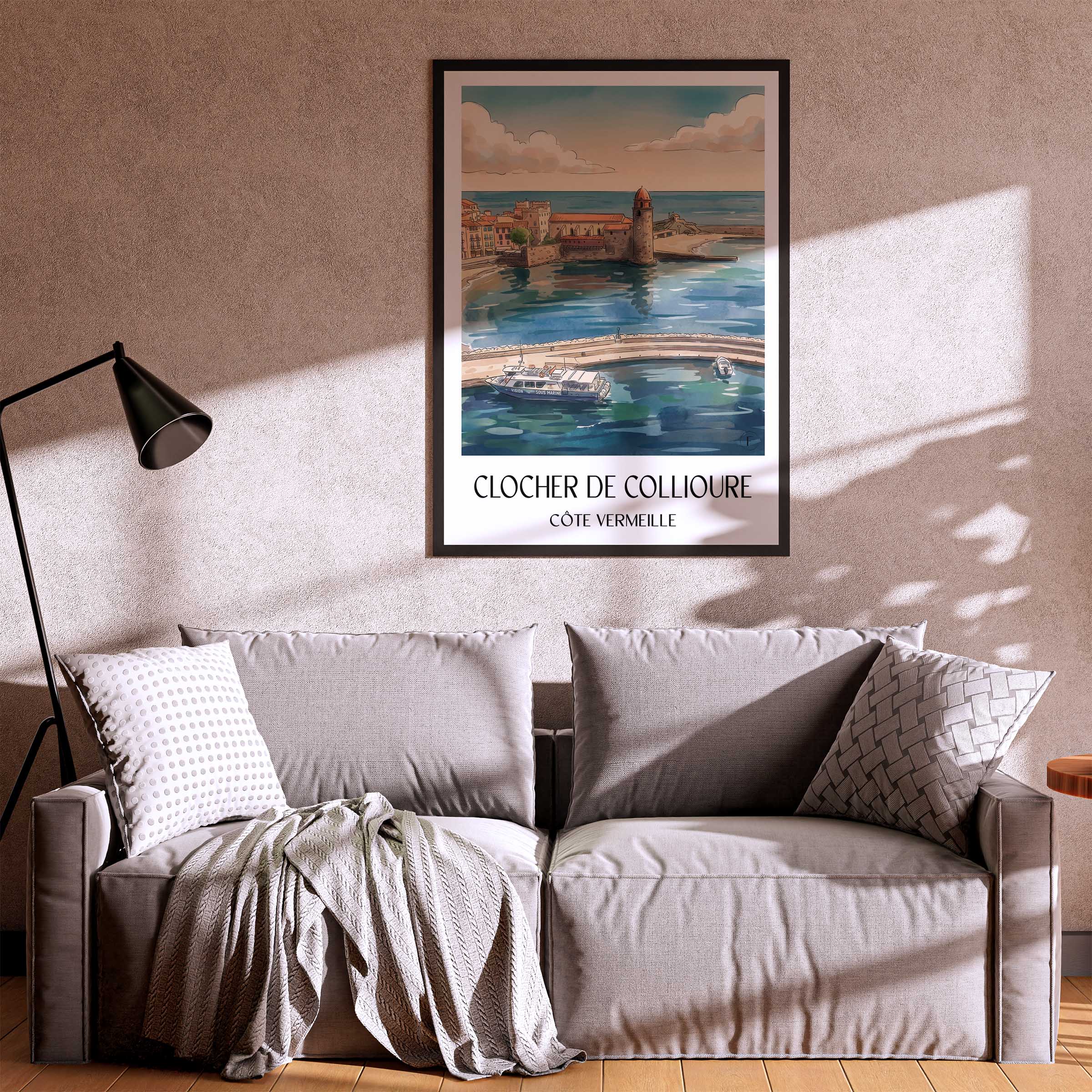 clocher-de-collioure-côte-vermeille-frankreich-poster-aquarell