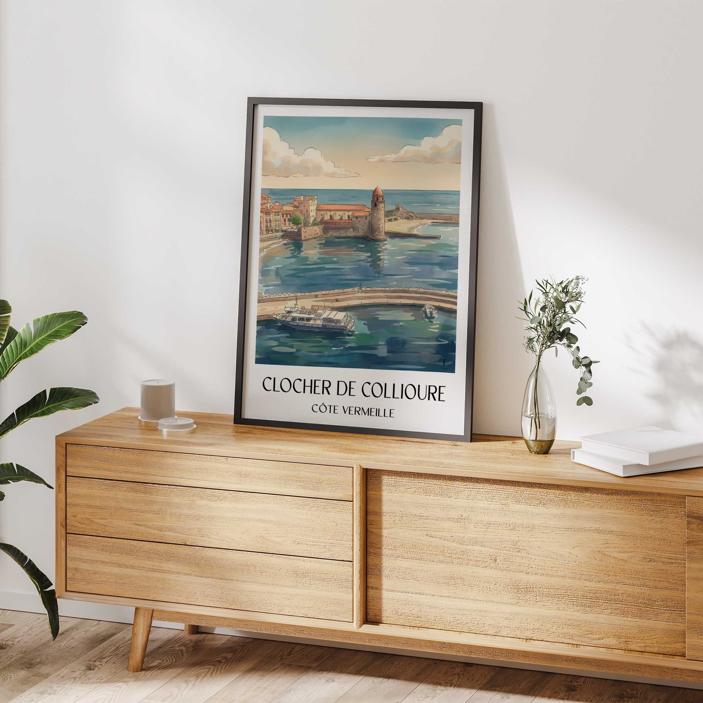 clocher-de-collioure-côte-vermeille-frankreich-poster-aquarell