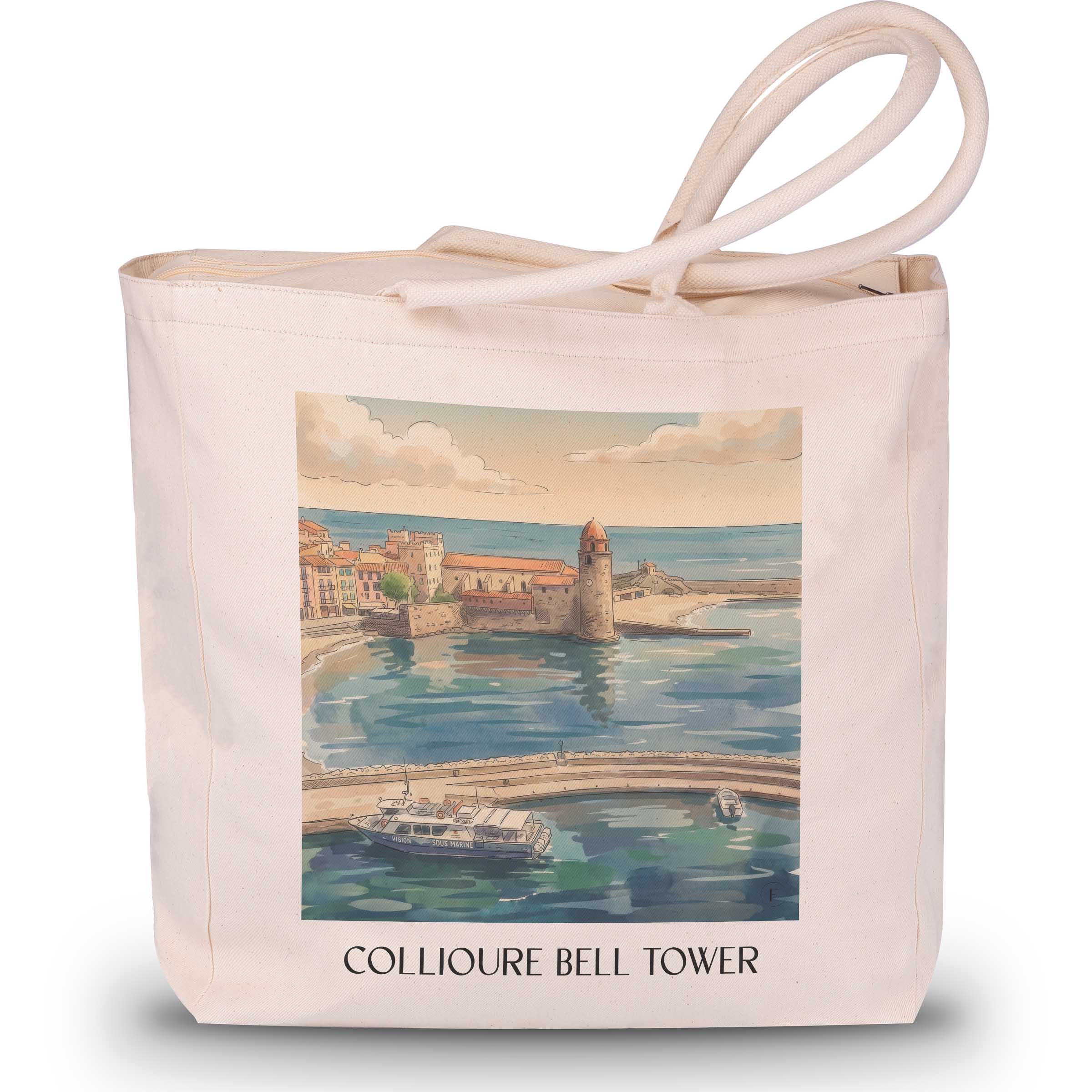 Clocher de Collioure Shopping Tasche - Côte Vermeille - Frankreich Tote Bag - Einkaufstasche im Aquarell Stil