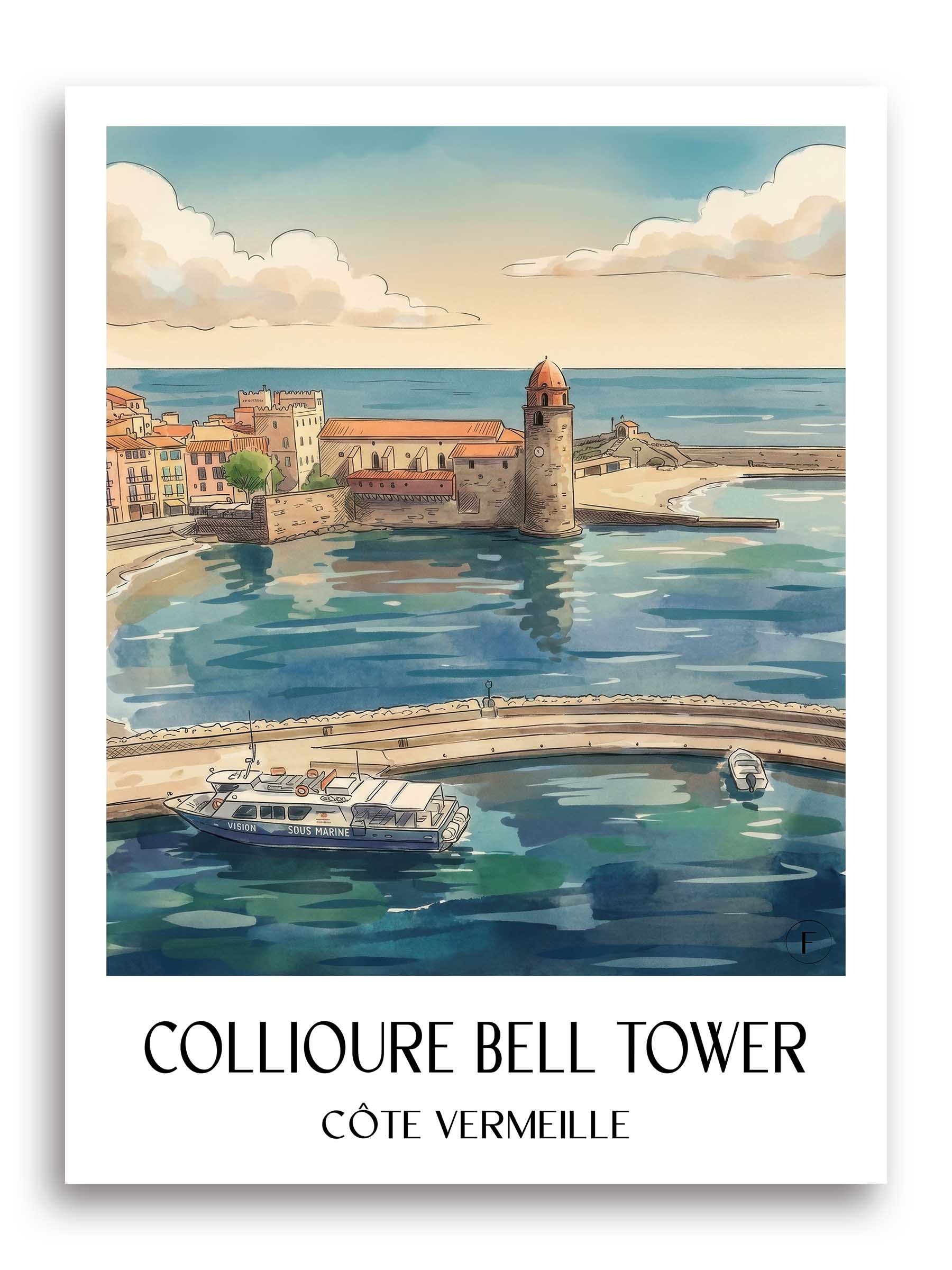 Clocher de Collioure Poster - Côte Vermeille - Frankreich Kunstdruck - Aquarell von A4 bis A1