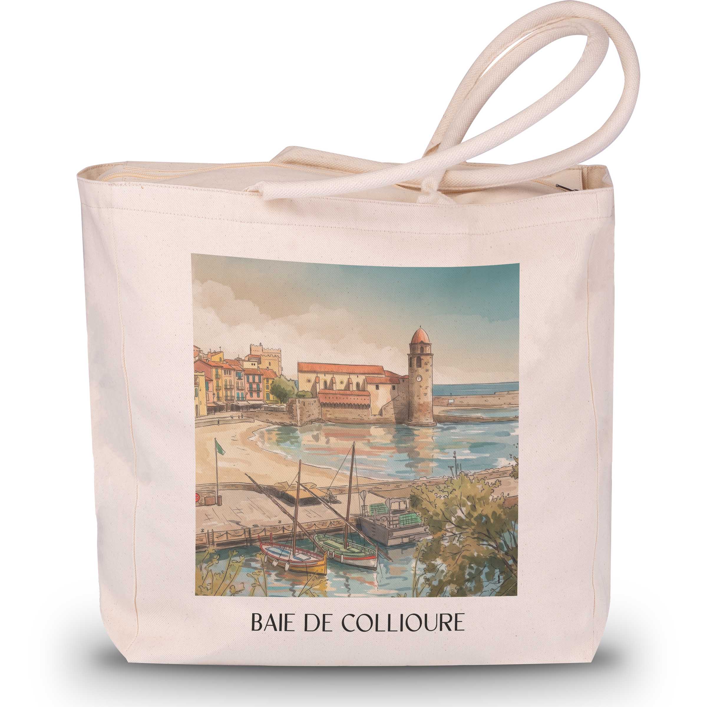 baie-de-collioure-côte-vermeille-frankreich-einkaufstasche-aquarell