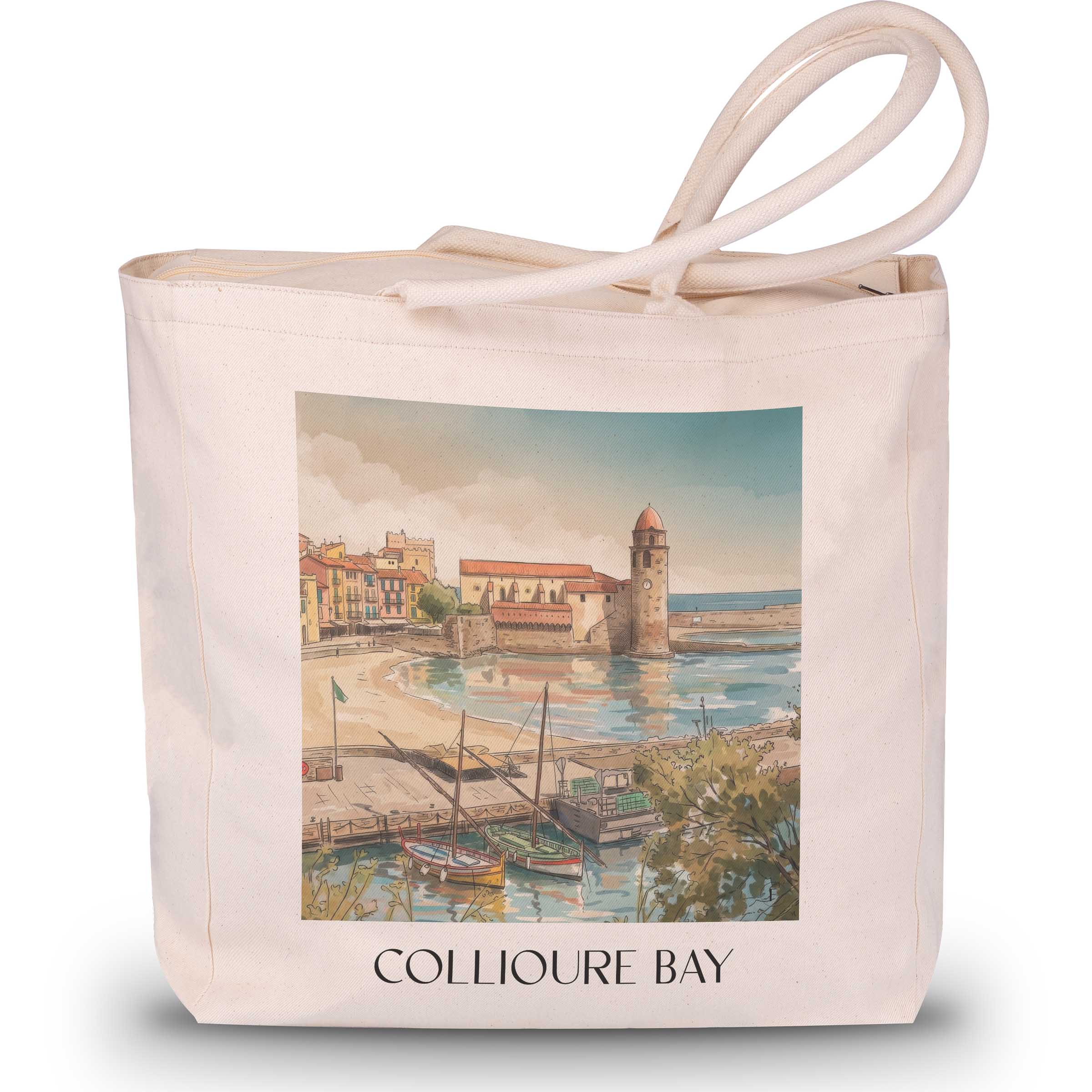 Baie de Collioure Shopping Tasche - Côte Vermeille - Frankreich Tote Bag - Einkaufstasche im Aquarell Stil