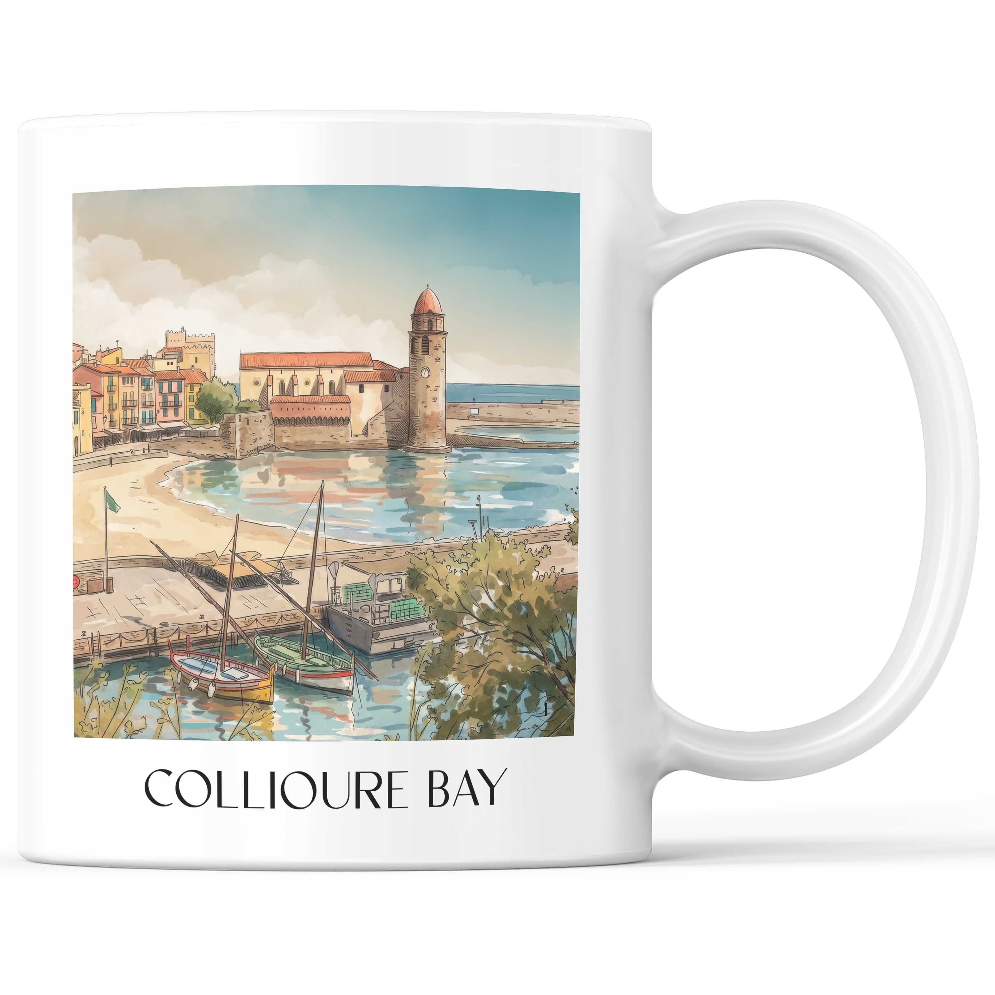 Baie de Collioure Kaffeebecher - Côte Vermeille - Frankreich Becher - Kaffeetasse im Aquarell Stil