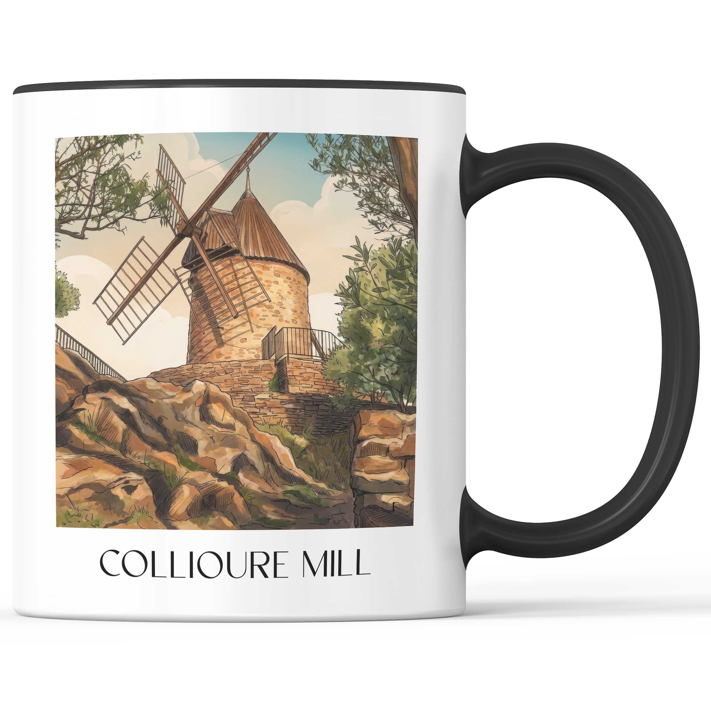 Moulin de Collioure Kaffeebecher - Côte Vermeille - Frankreich Becher - Kaffeetasse im Aquarell Stil