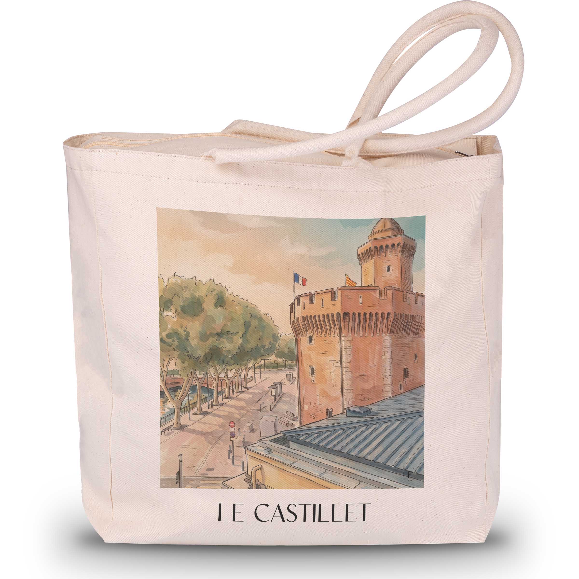 le-castillet-perpignan-frankreich-einkaufstasche-aquarell