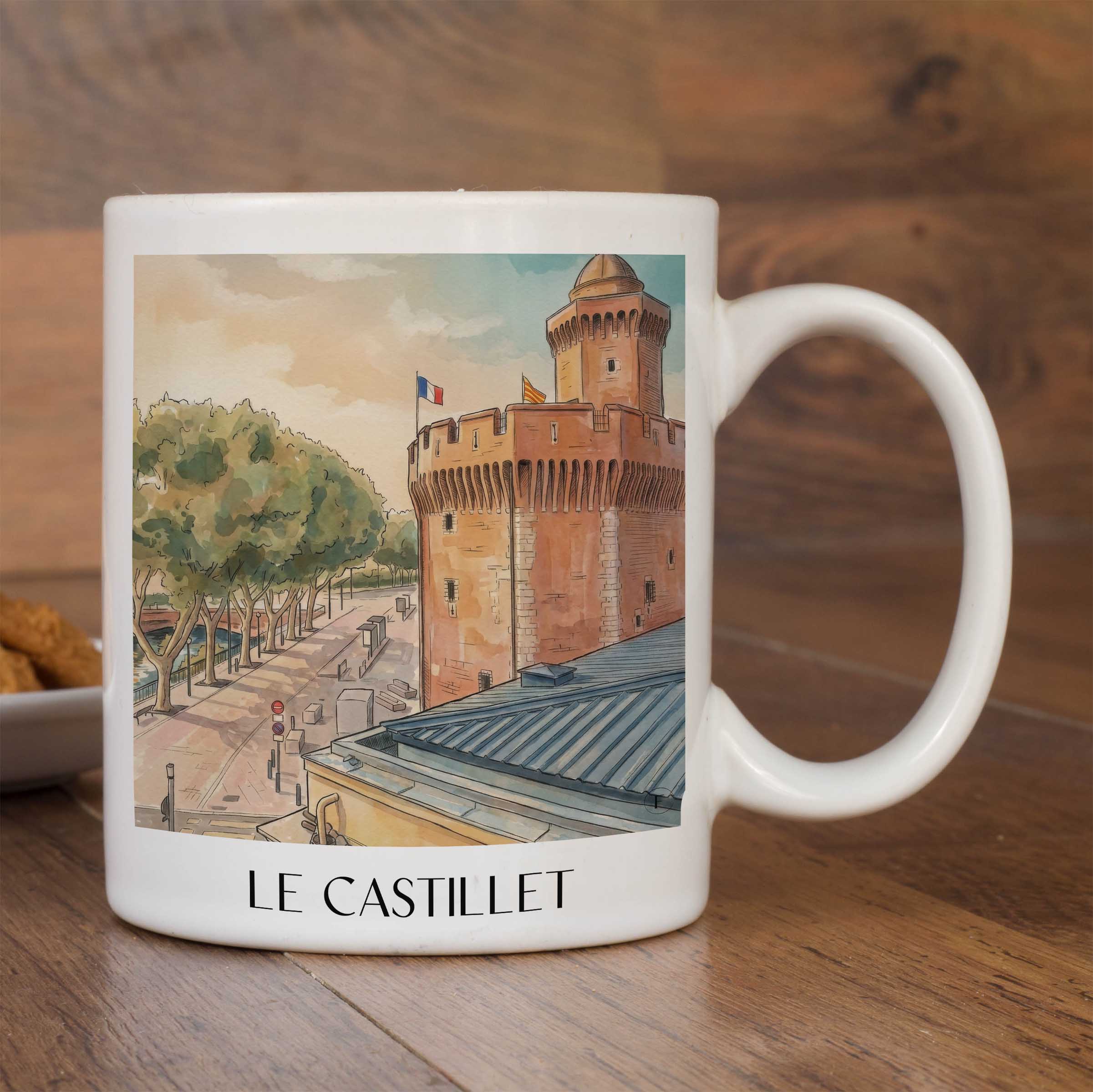 le-castillet-perpignan-frankreich-kaffeebecher-aquarell