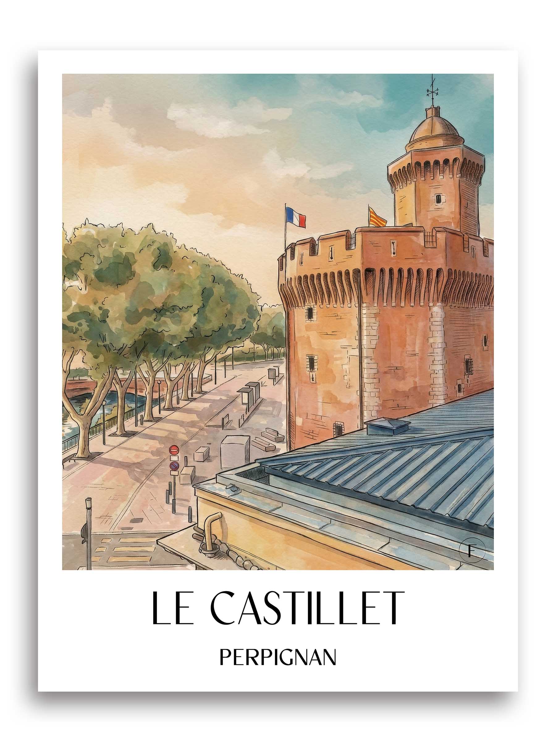 le-castillet-perpignan-frankreich-poster-aquarell