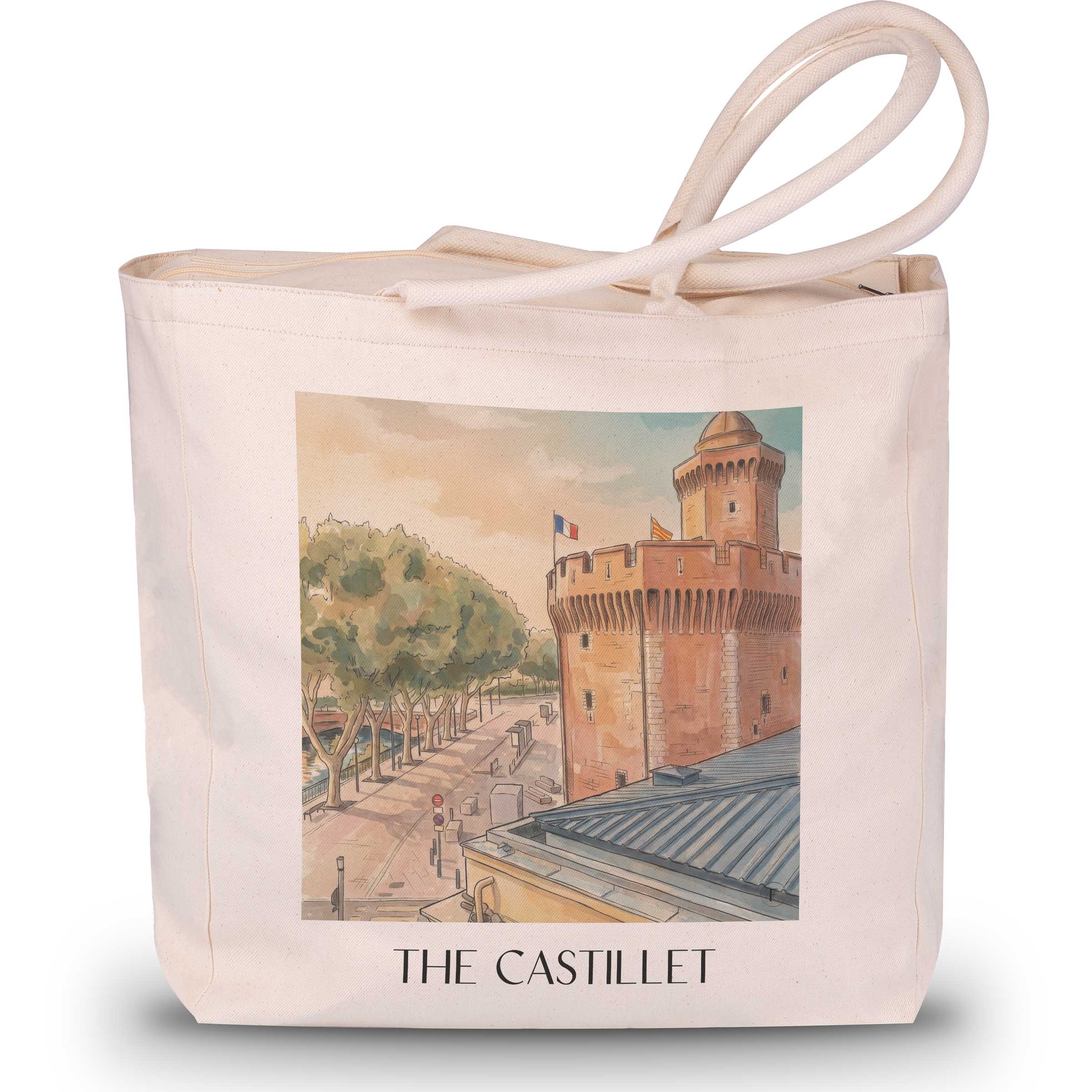Le Castillet Shopping Tasche - Perpignan - Frankreich Tote Bag - Einkaufstasche im Aquarell Stil