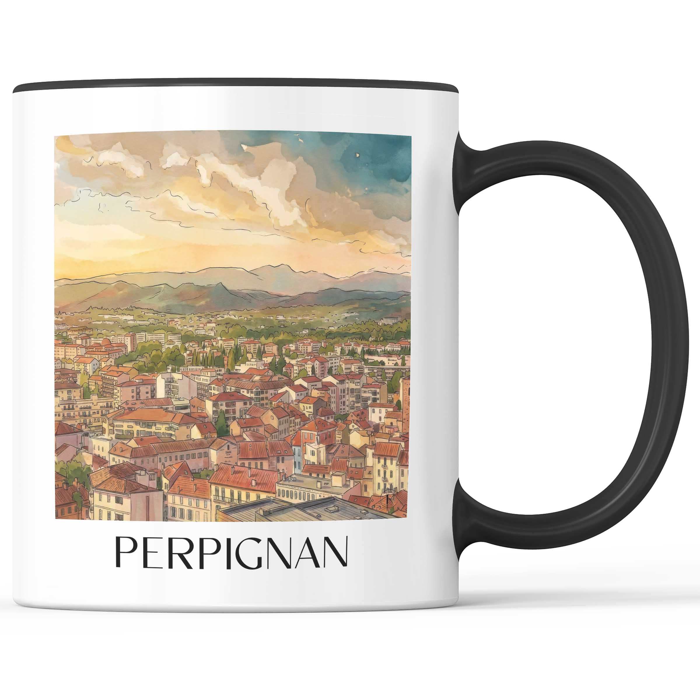 Perpignan Kaffeebecher - Okzitanien - Frankreich Becher - Kaffeetasse im Aquarell Stil