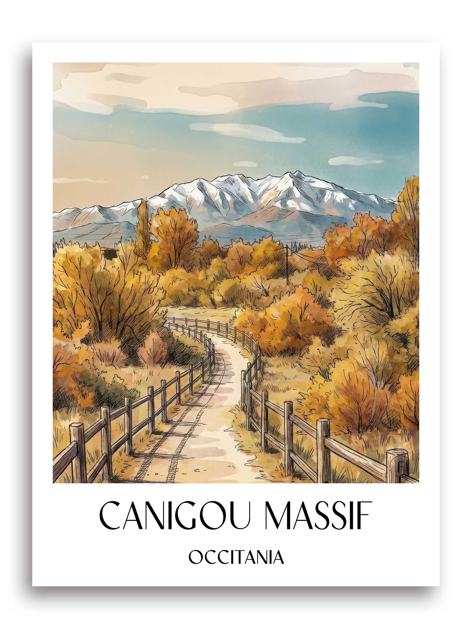 Massif du Canigou Poster - Okzitanien - Frankreich Kunstdruck - Aquarell von A4 bis A1