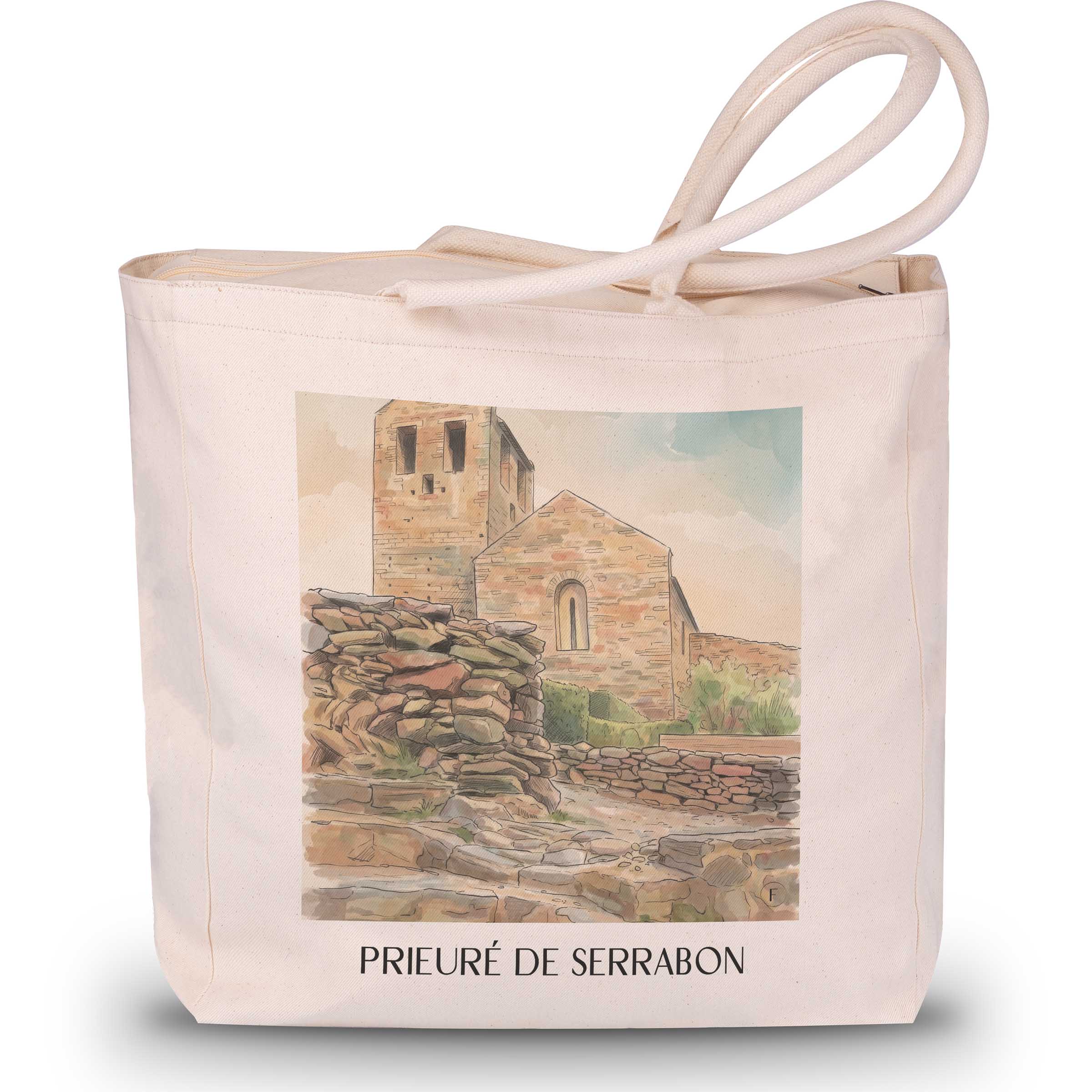 prieuré-de-serrabon--massif-du-canigou-frankreich-einkaufstasche-aquarell