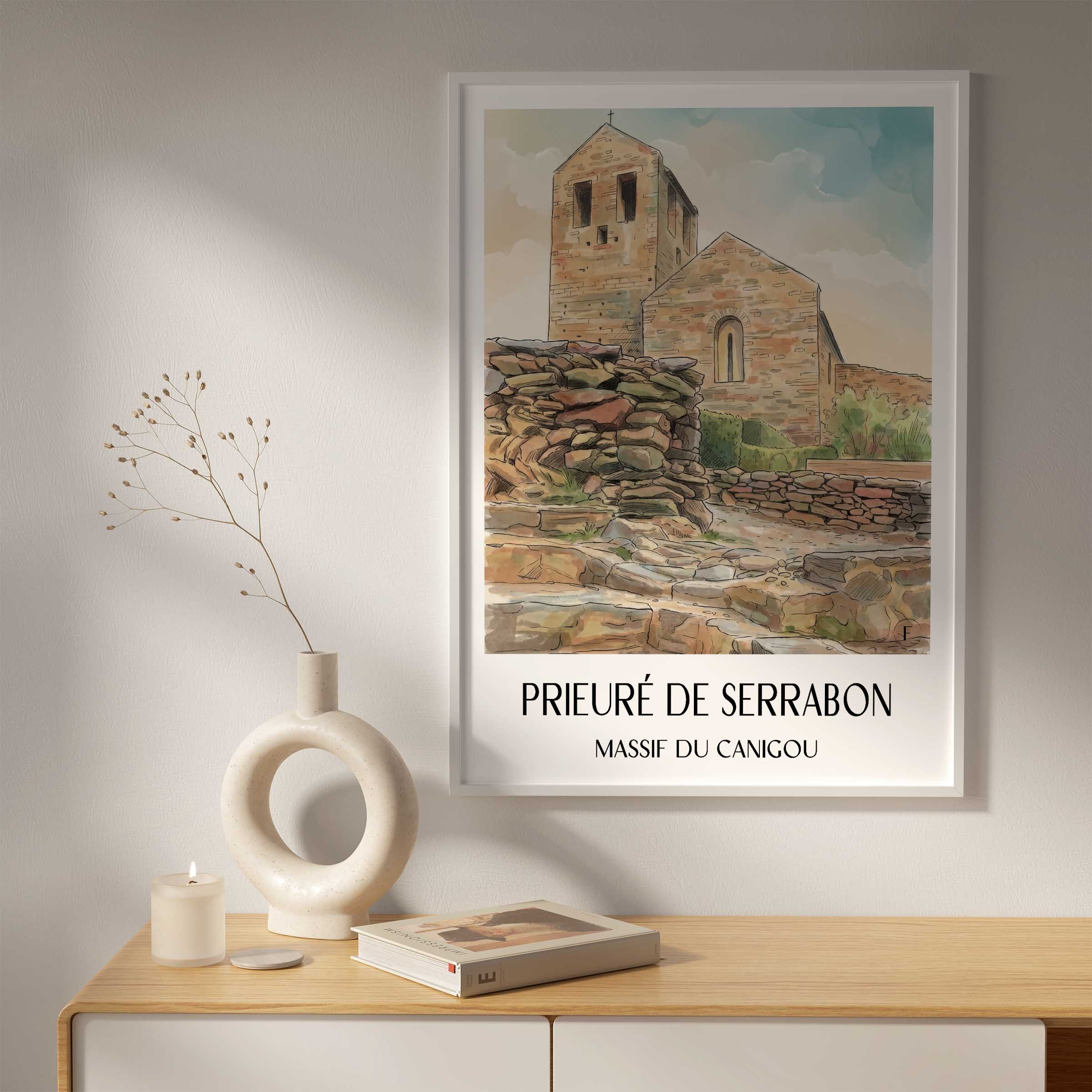 prieuré-de-serrabon--massif-du-canigou-frankreich-poster-aquarell
