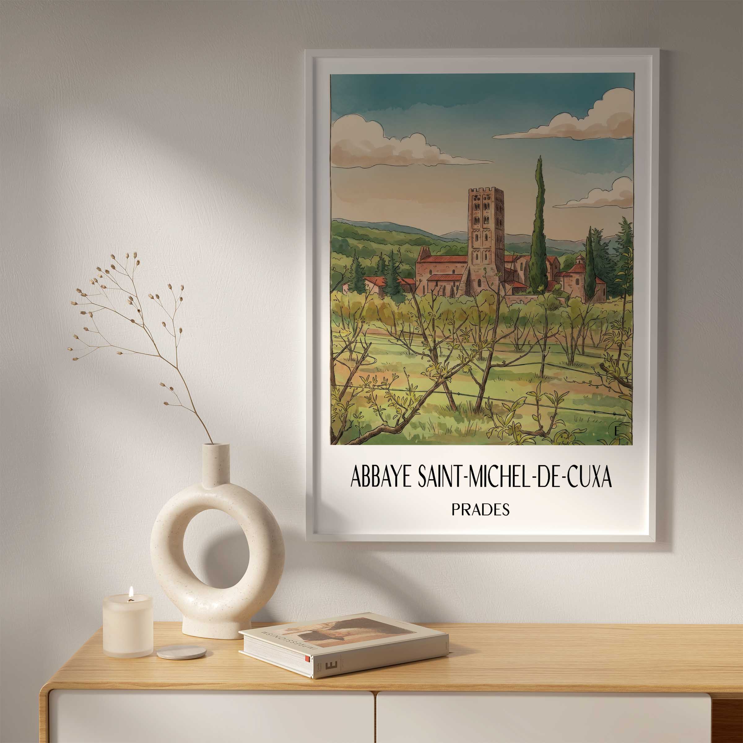 abbaye-saint-michel-de-cuxa-prades-frankreich-poster-aquarell