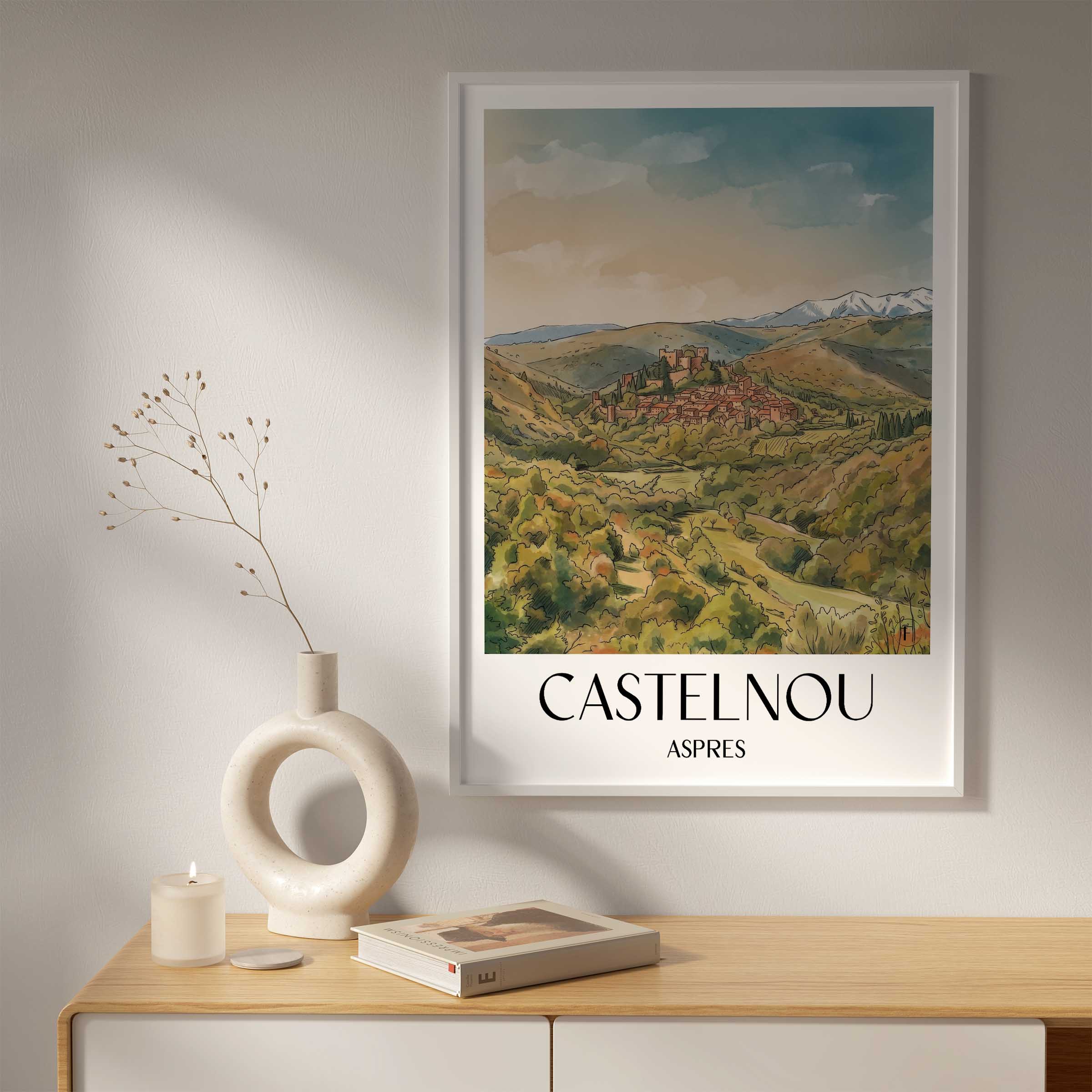 castelnou--aspres-frankreich-poster-aquarell