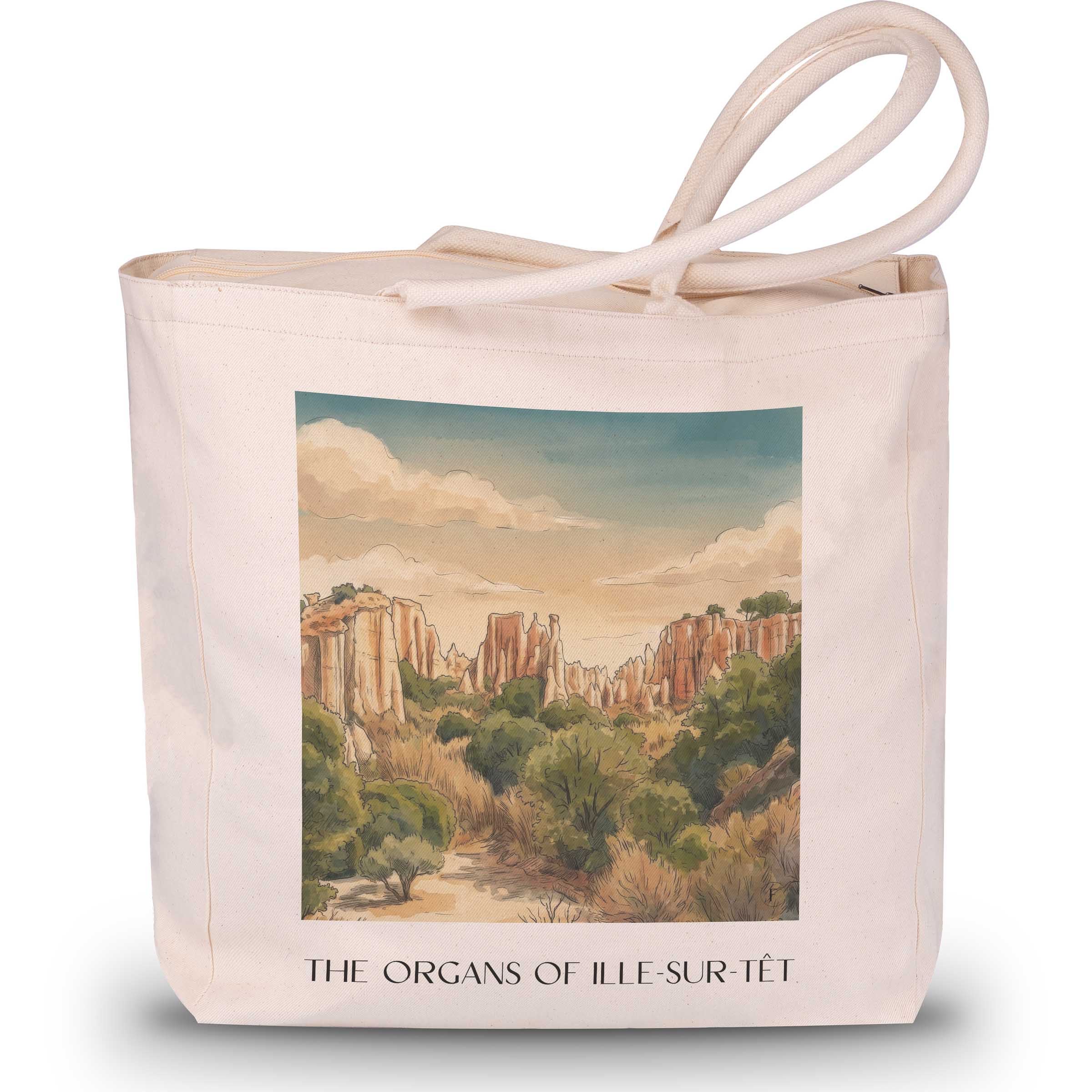 Les Orgues d'Ille-sur-Têt Shopping Tasche - Okzitanien - Frankreich Tote Bag - Einkaufstasche im Aquarell Stil