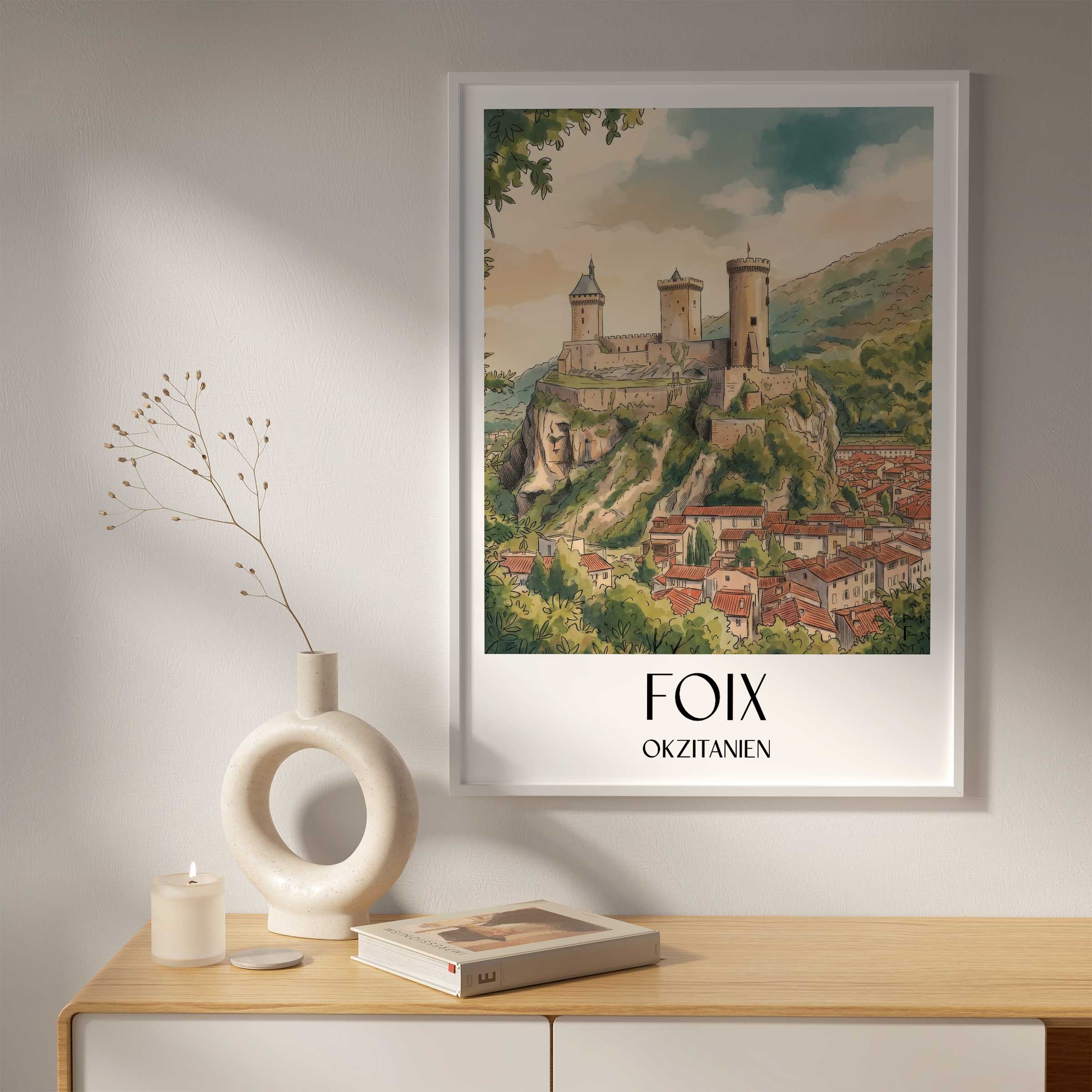foix-okzitanien-frankreich-poster-aquarell