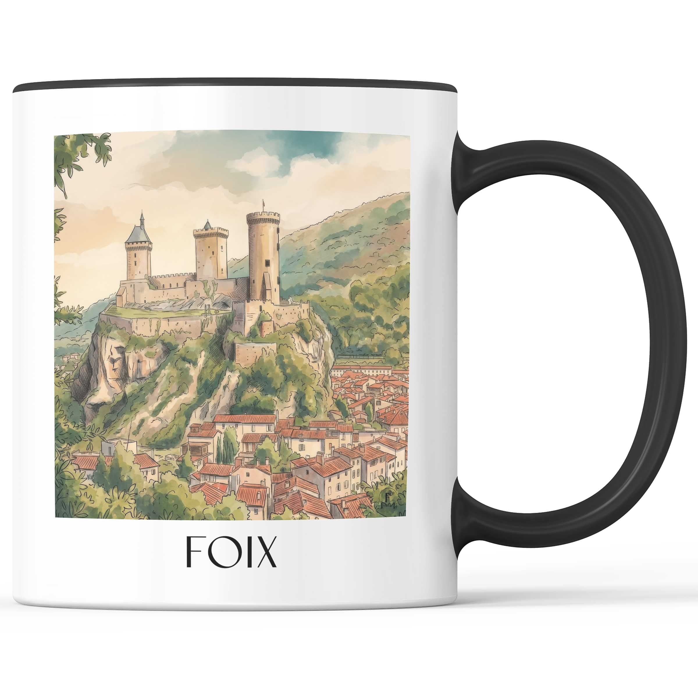 Foix Kaffeebecher - Okzitanien - Frankreich Becher - Kaffeetasse im Aquarell Stil