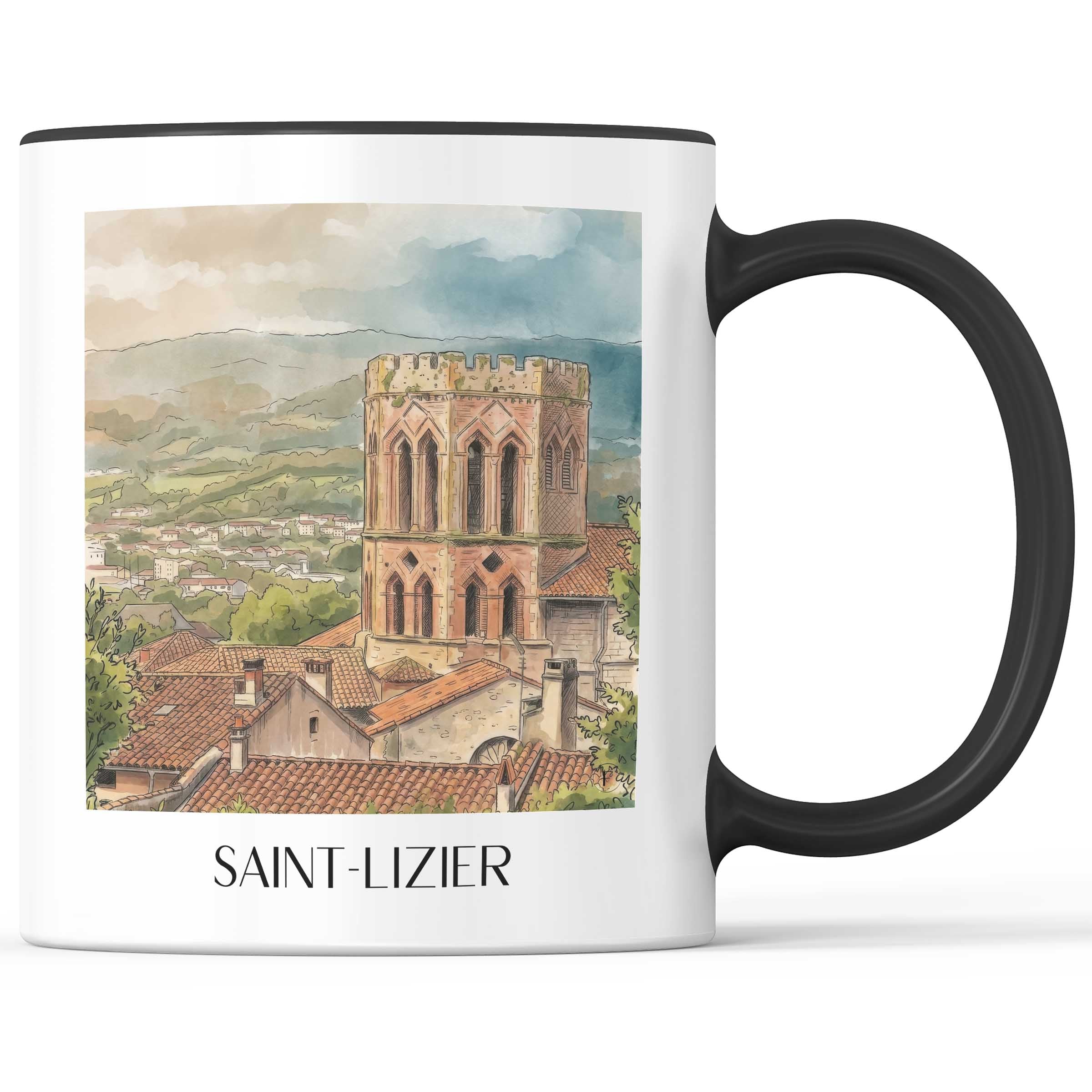 Saint-Lizier Kaffeebecher - Couserans - Frankreich Becher - Kaffeetasse im Aquarell Stil