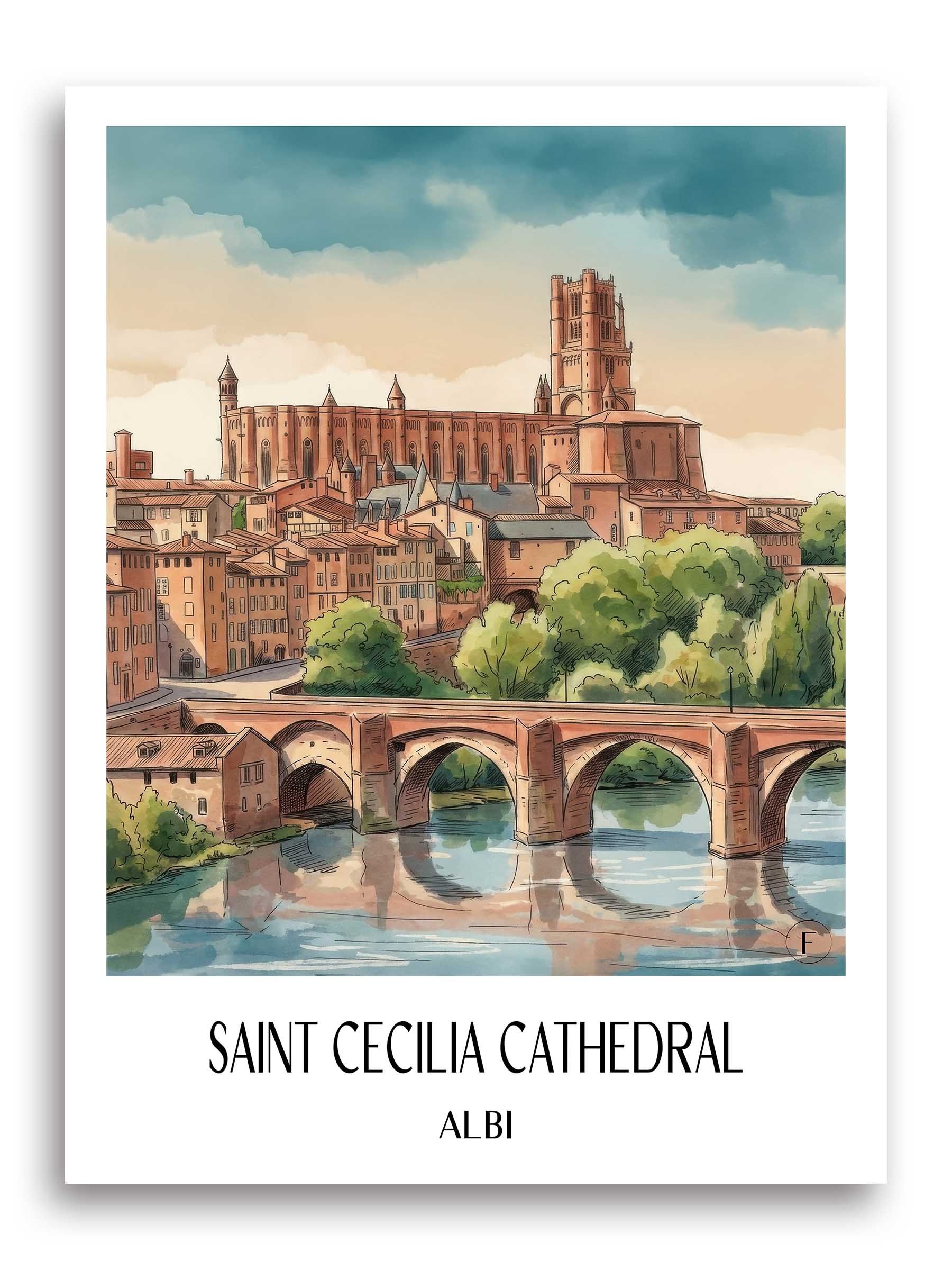 Cathédrale Sainte-Cécile Poster - Albi - Frankreich Kunstdruck - Aquarell von A4 bis A1