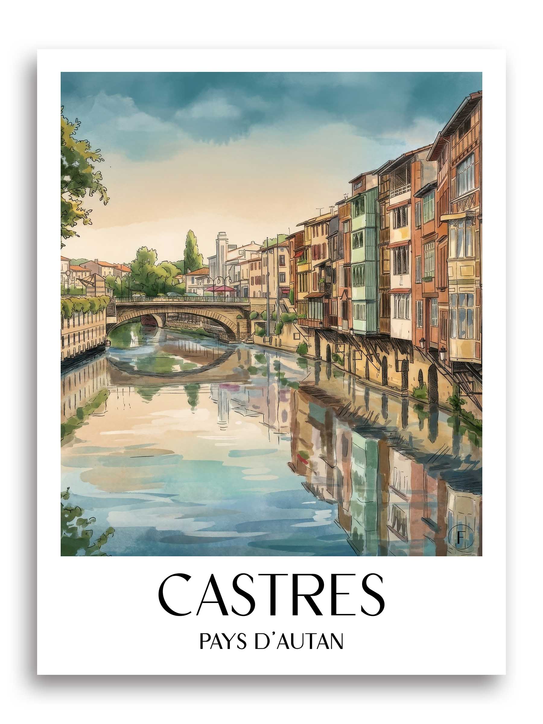 Castres Poster - Pays d'Autan - Frankreich Kunstdruck - Aquarell von A4 bis A1