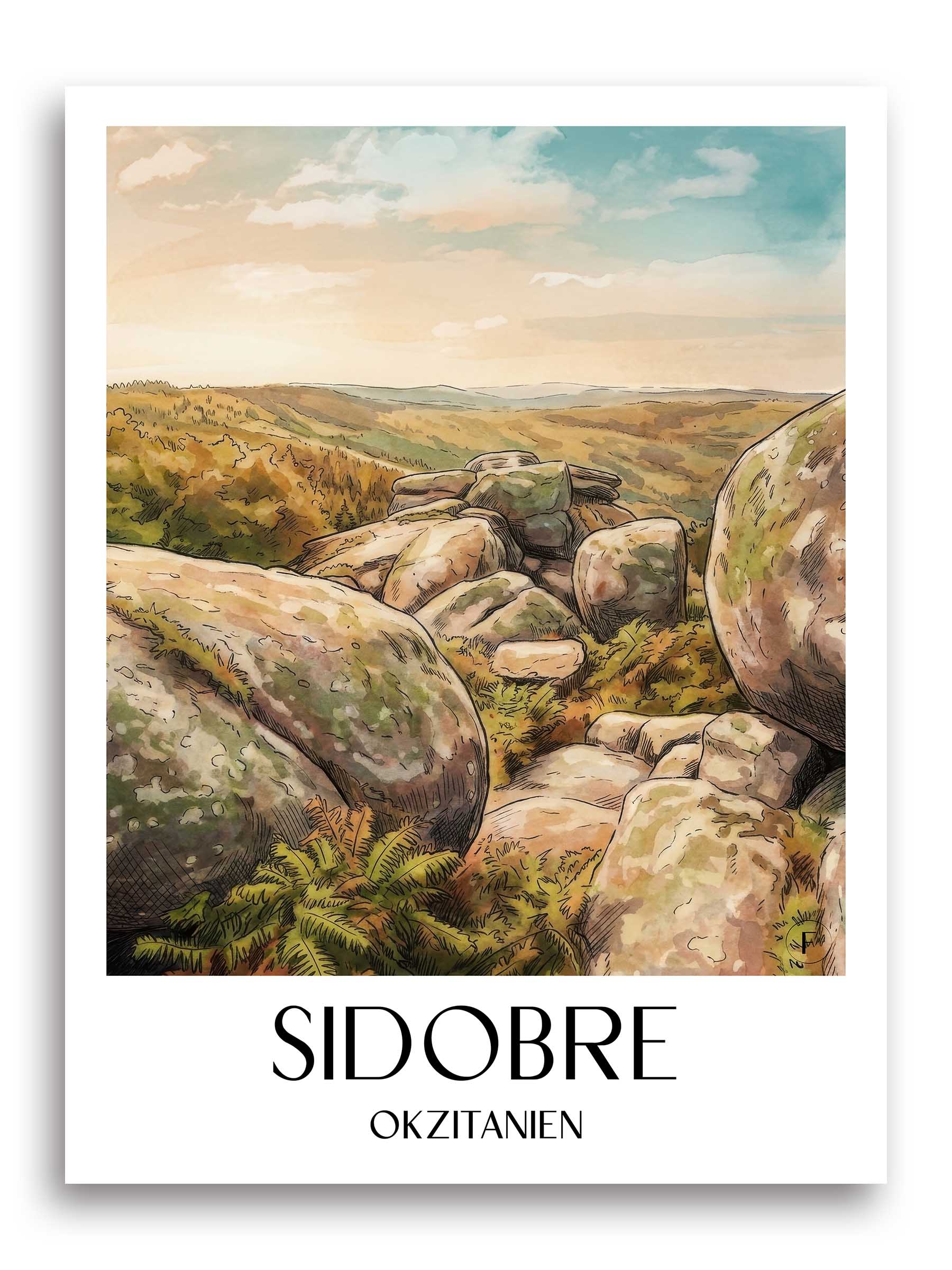 sidobre-okzitanien-frankreich-poster-aquarell