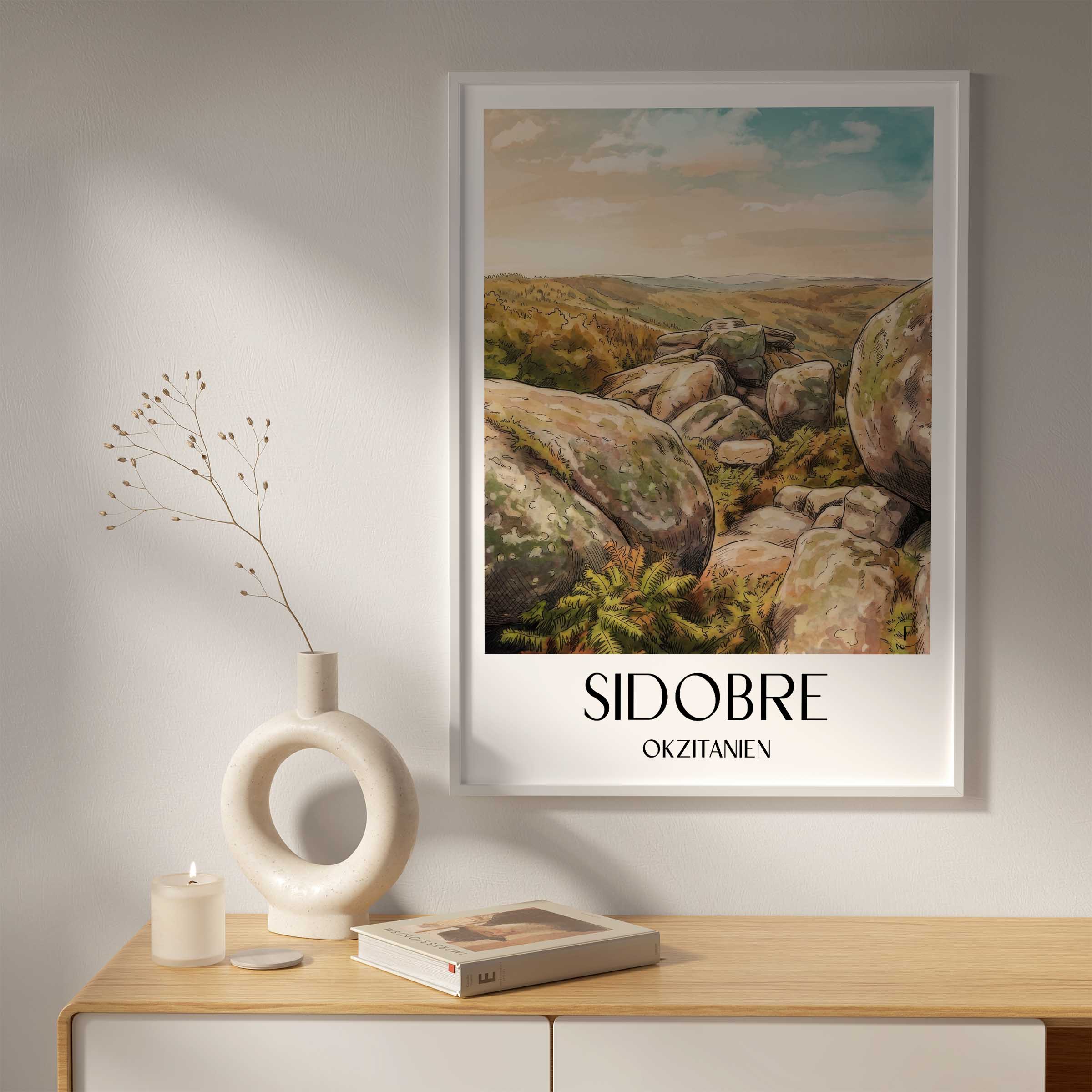 sidobre-okzitanien-frankreich-poster-aquarell