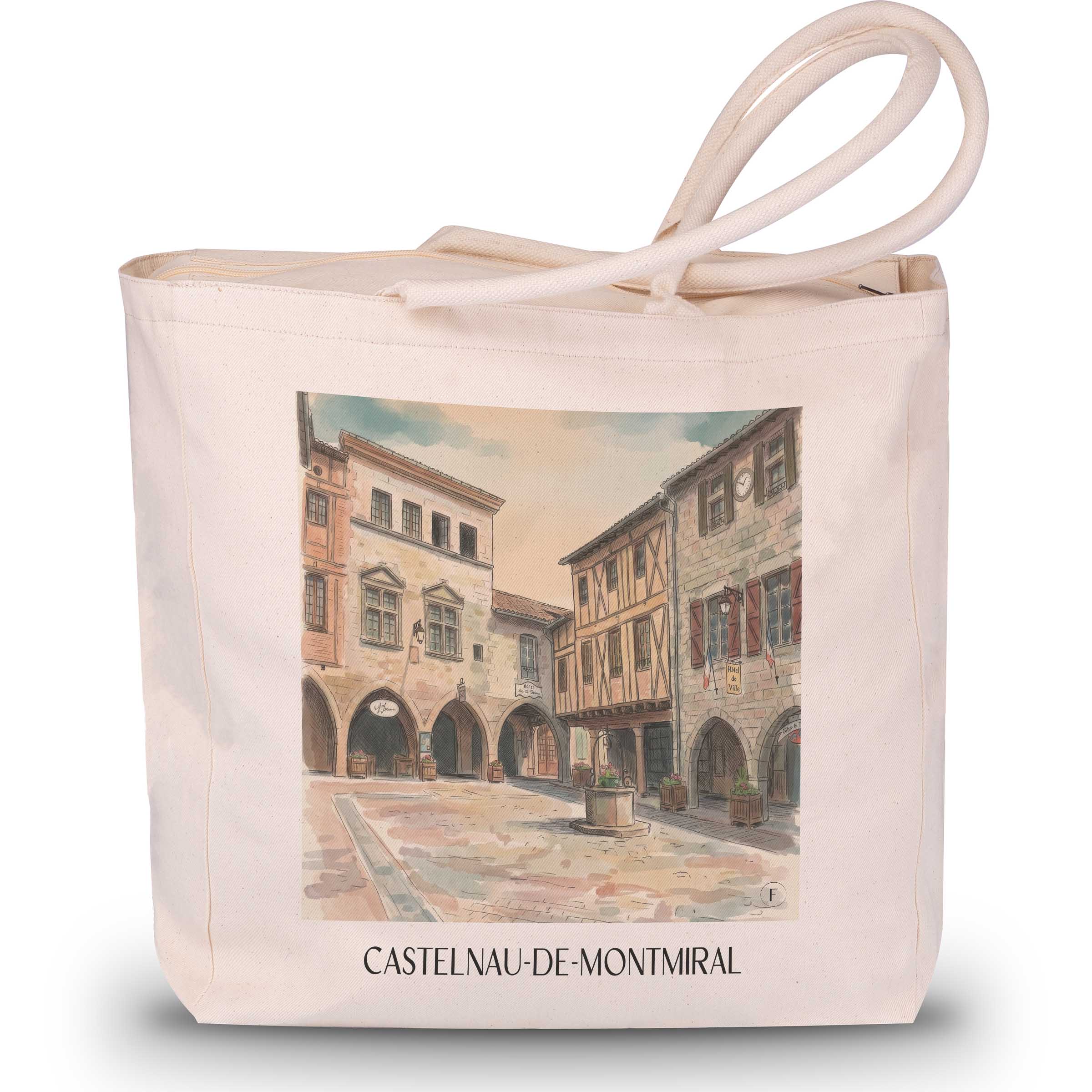 castelnau-de-montmiral--vallée-de-la-vère-frankreich-einkaufstasche-aquarell