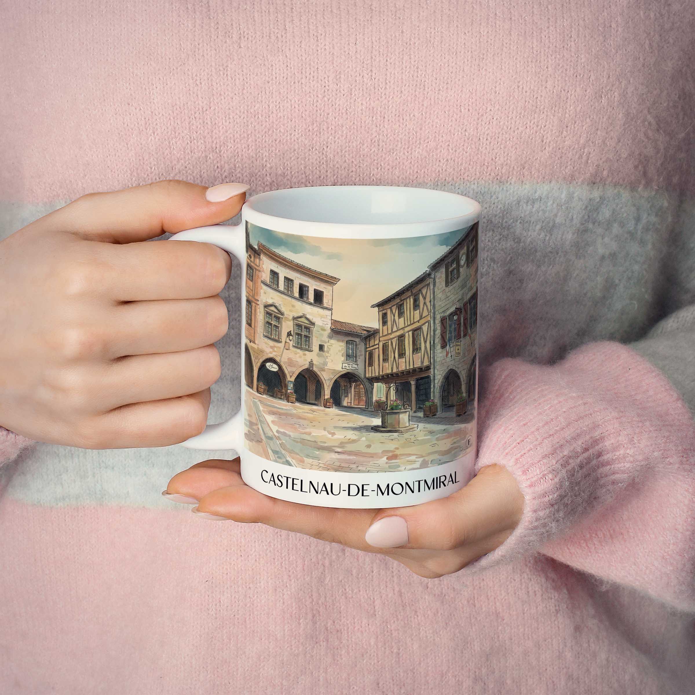 castelnau-de-montmiral--vallée-de-la-vère-frankreich-kaffeebecher-aquarell