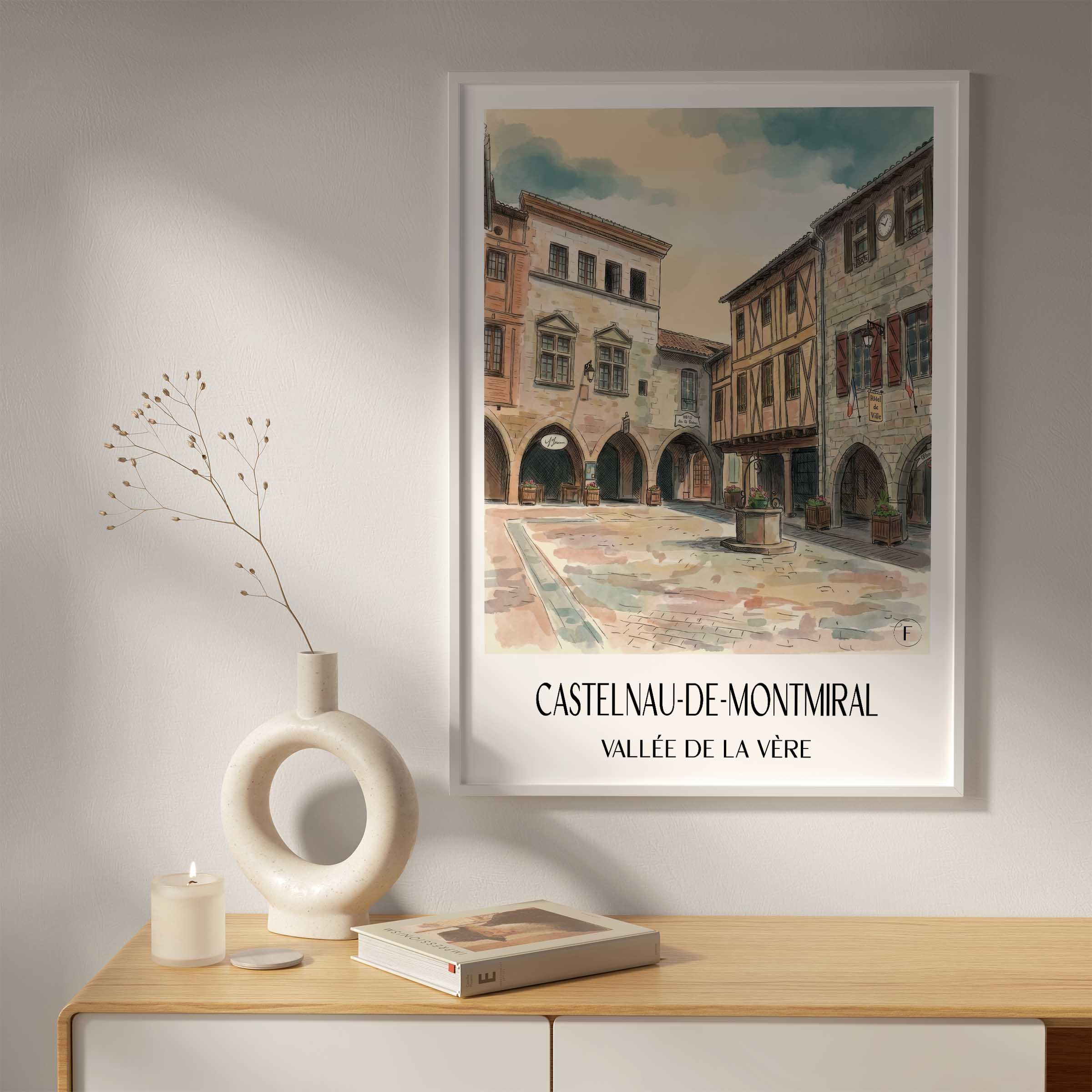 castelnau-de-montmiral--vallée-de-la-vère-frankreich-poster-aquarell
