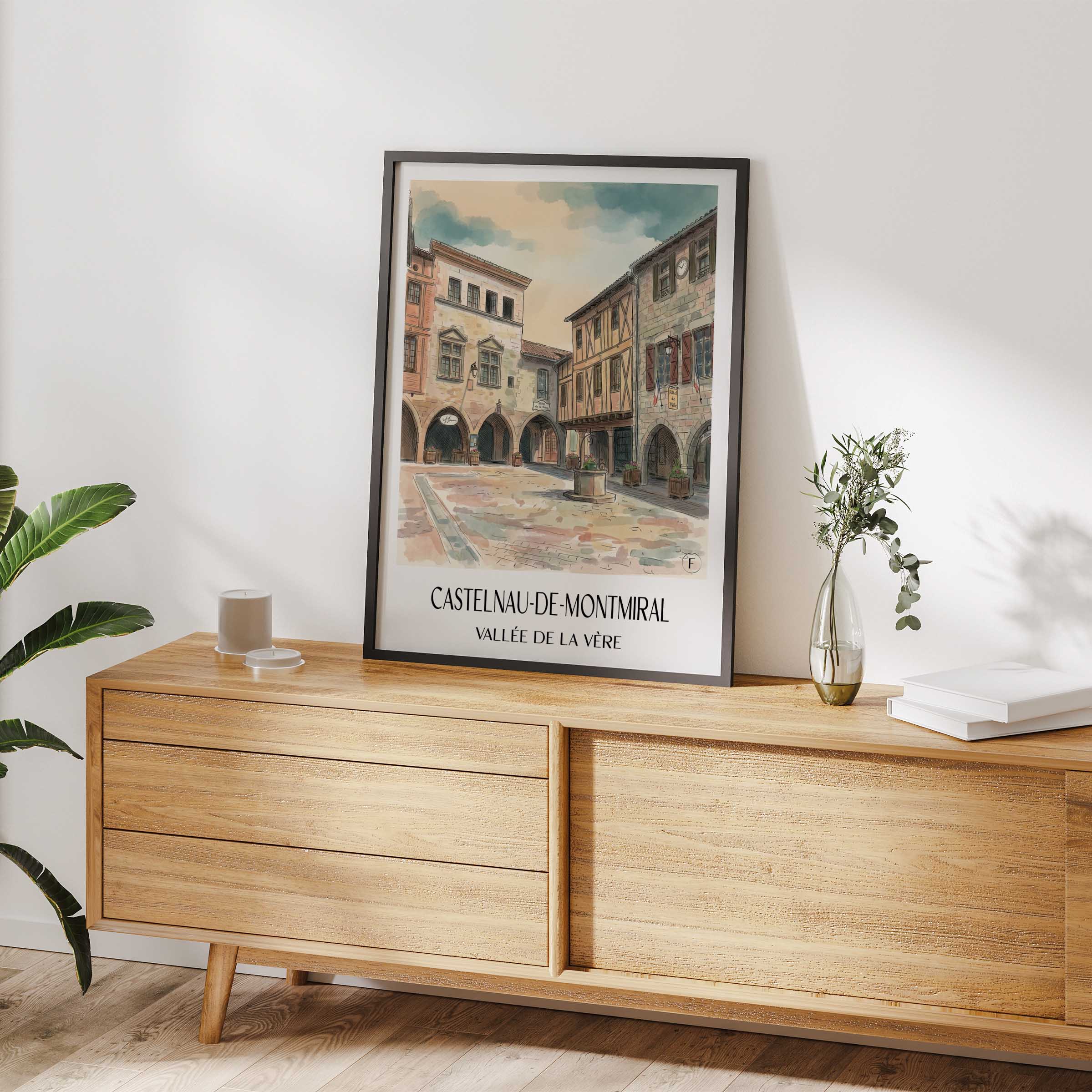 castelnau-de-montmiral--vallée-de-la-vère-frankreich-poster-aquarell