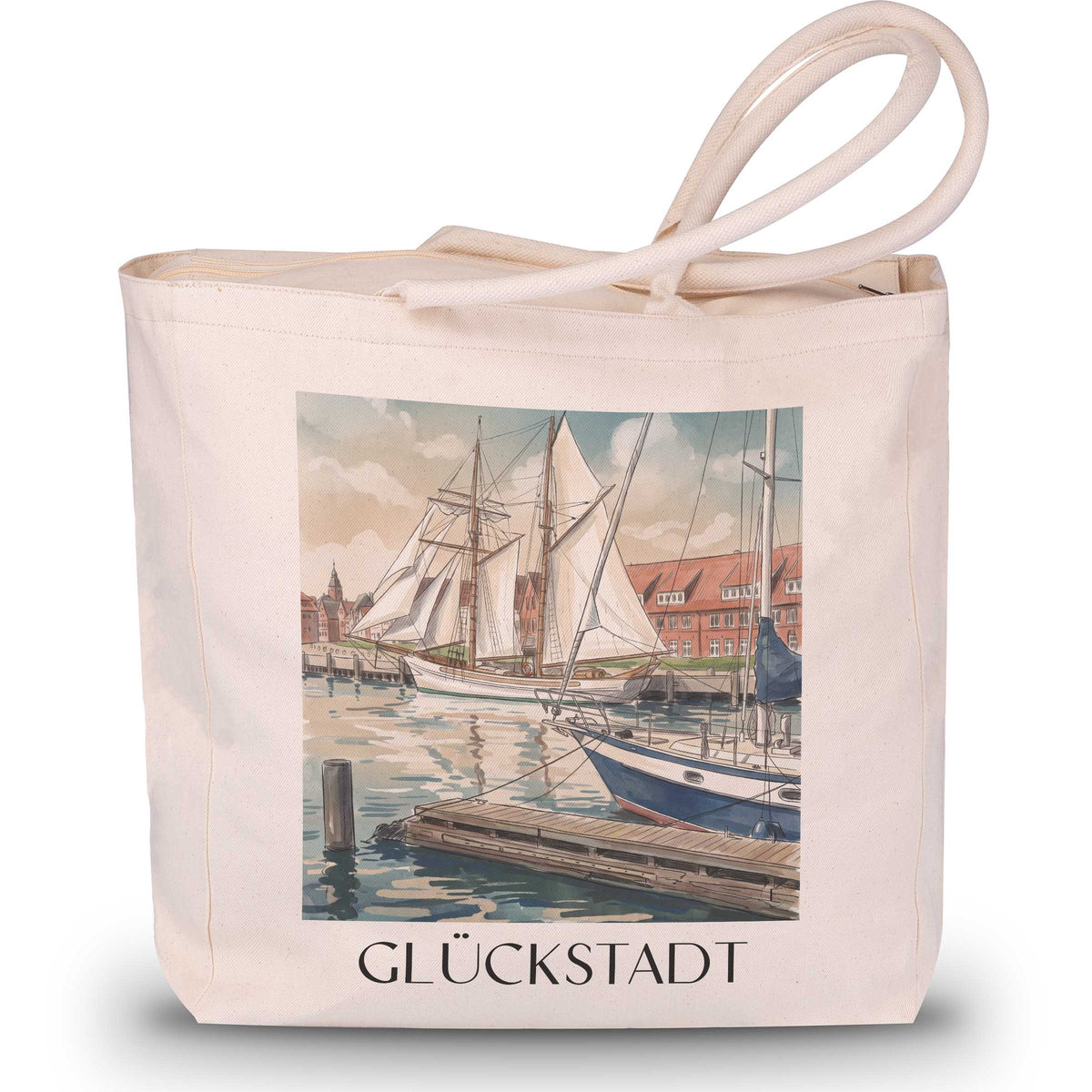 Glückstadt Shopping Tasche - Unterelbe - Deutschland Tote Bag - Einkaufstasche im Aquarell Stil