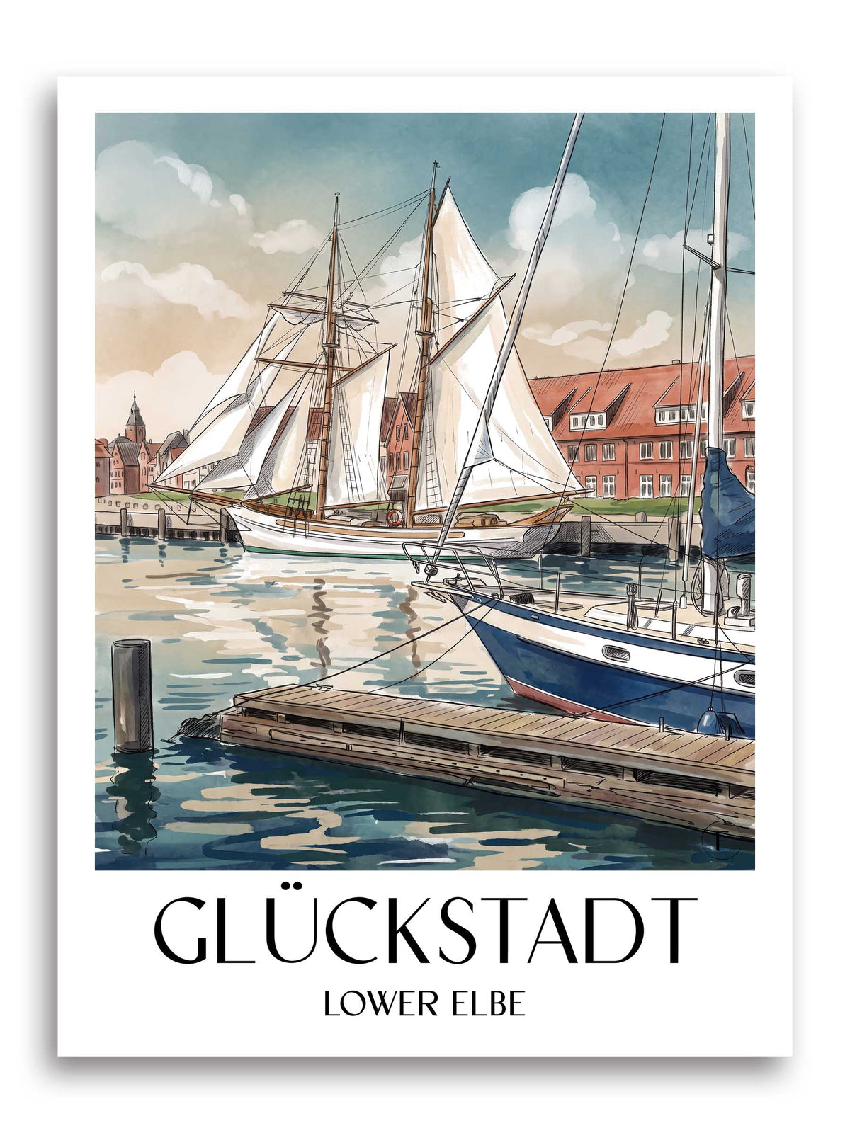 Glückstadt Poster - Unterelbe - Deutschland Kunstdruck - Aquarell von A4 bis A1