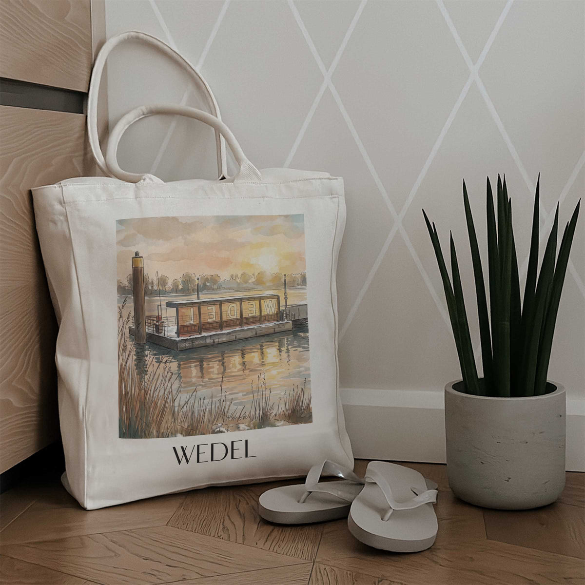 wedel-unterelbe-deutschland-einkaufstasche-aquarell