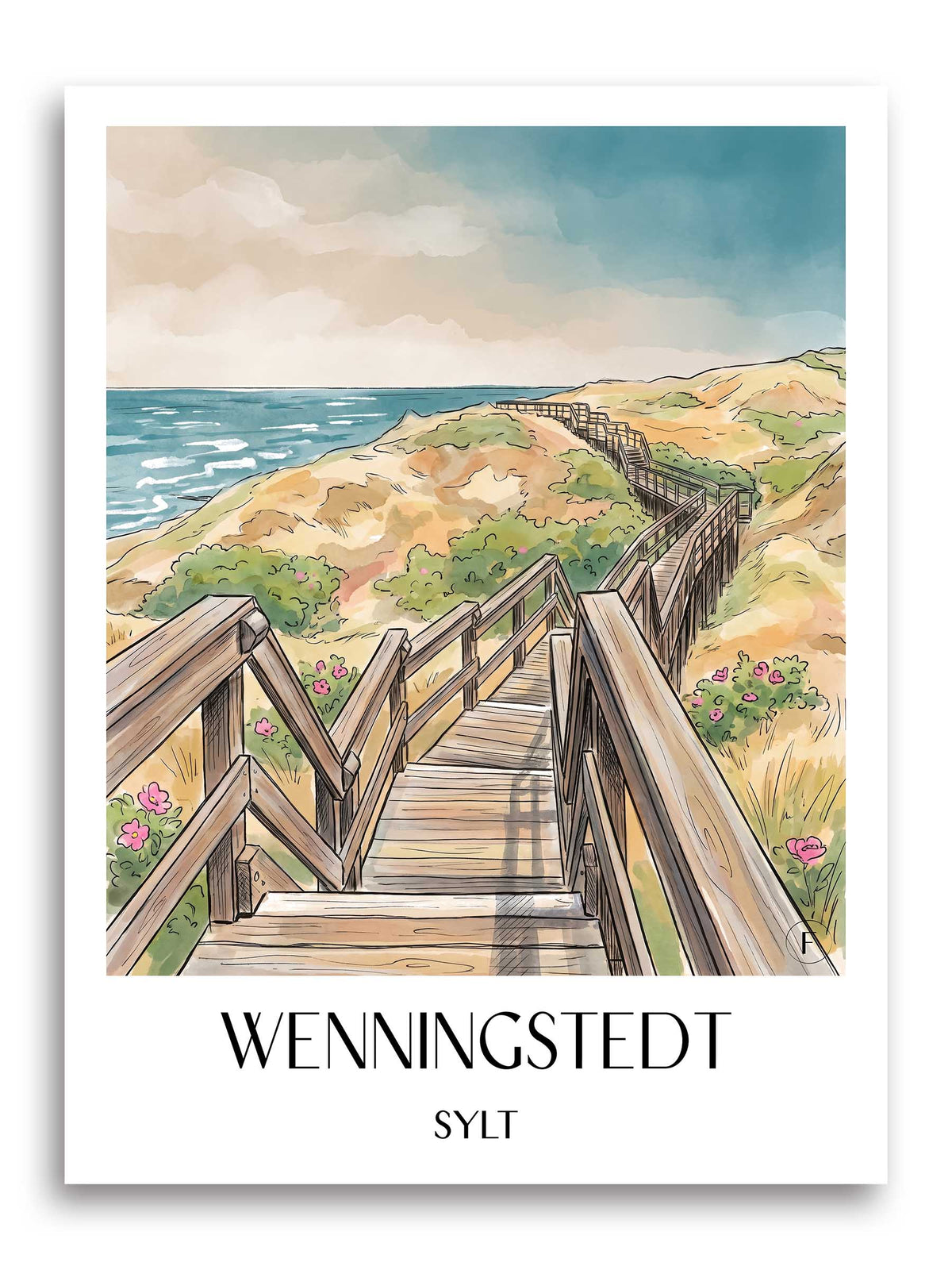Wenningstedt Poster - Sylt - Deutschland Kunstdruck - Aquarell von A4 bis A1
