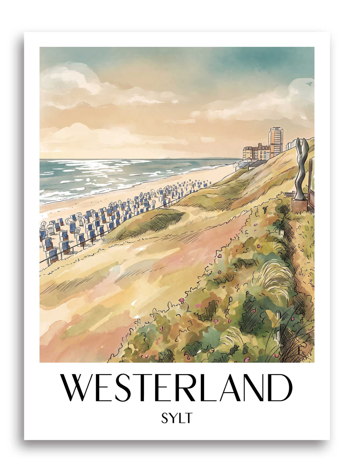 Westerland Poster - Sylt - Germany Art Print - Watercolor from A4 to A1