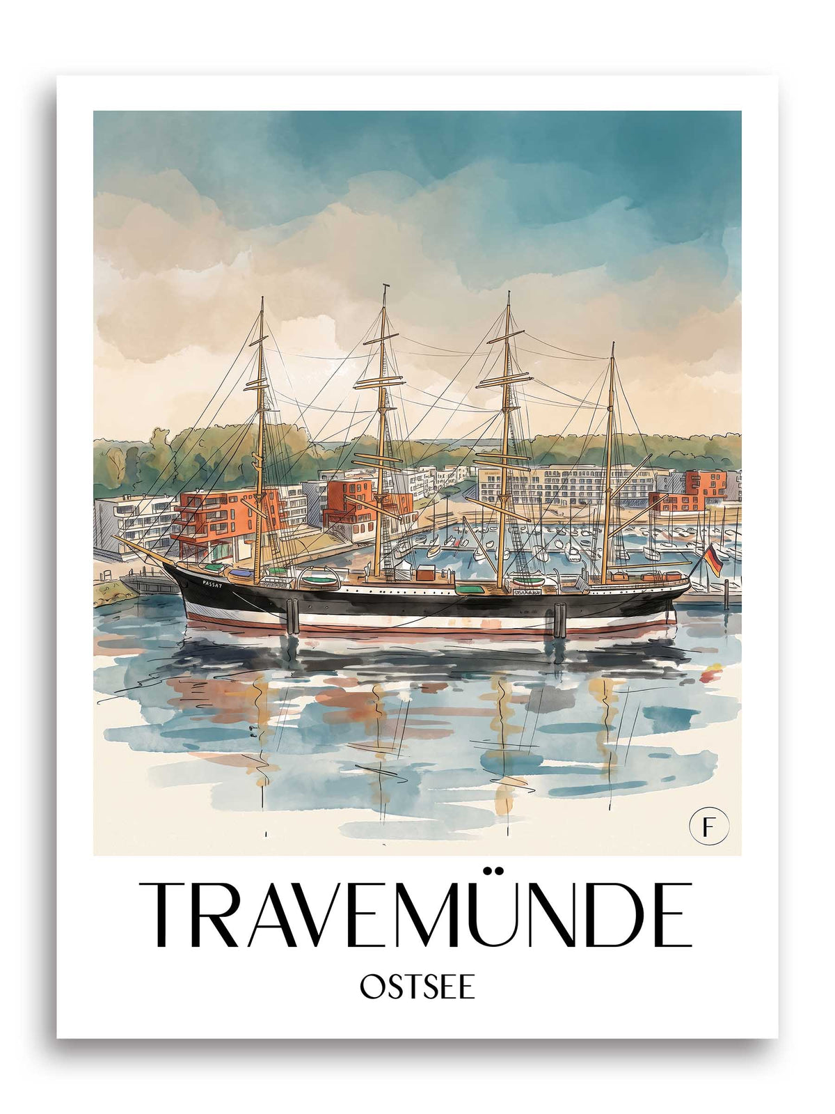 Travemünde Poster - Ostsee - Deutschland Kunstdruck - Aquarell von A4 bis A1