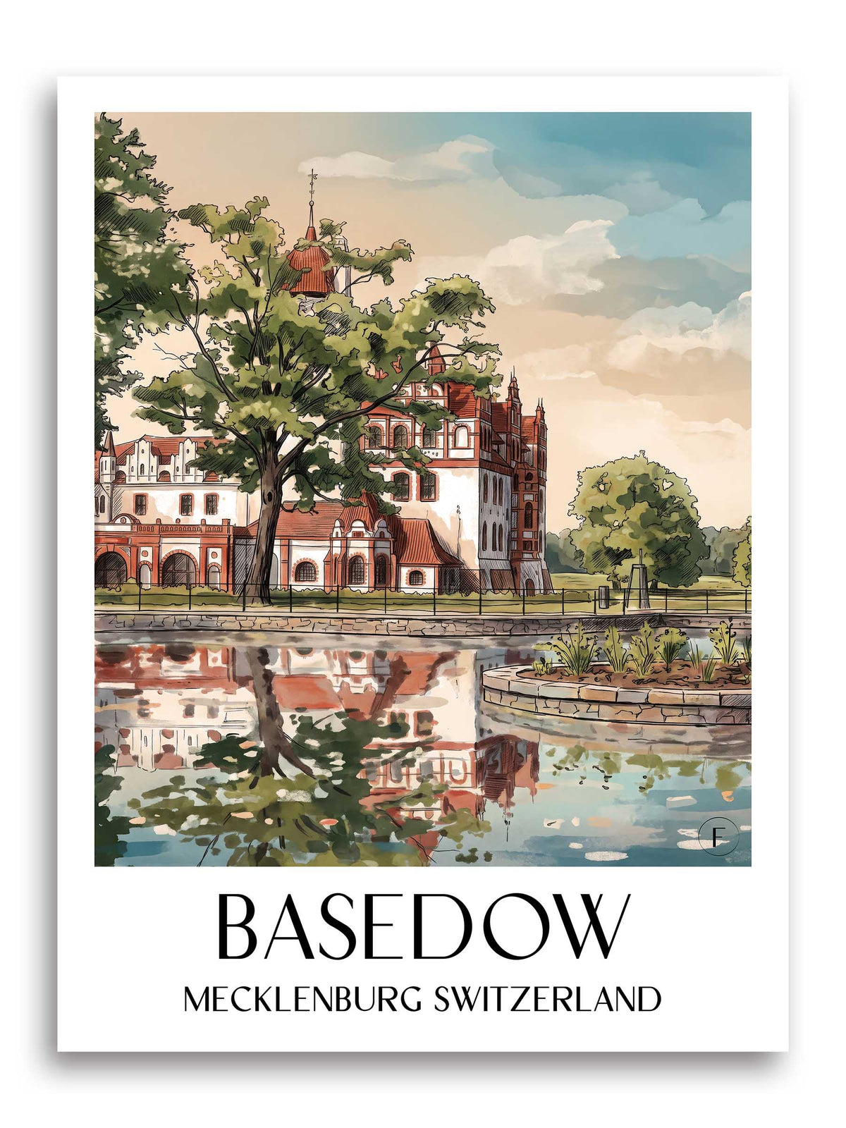 Basedow Poster - Mecklenburg Switzerland - Germany Art Print - Watercolor from A4 to A1