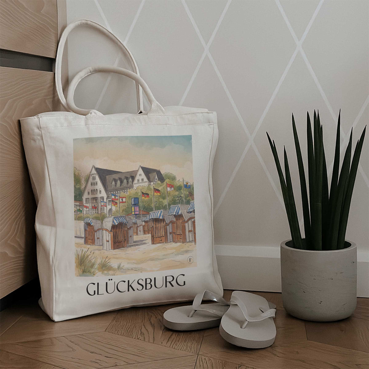 glücksburg-flensburger-förde-deutschland-einkaufstasche-aquarell