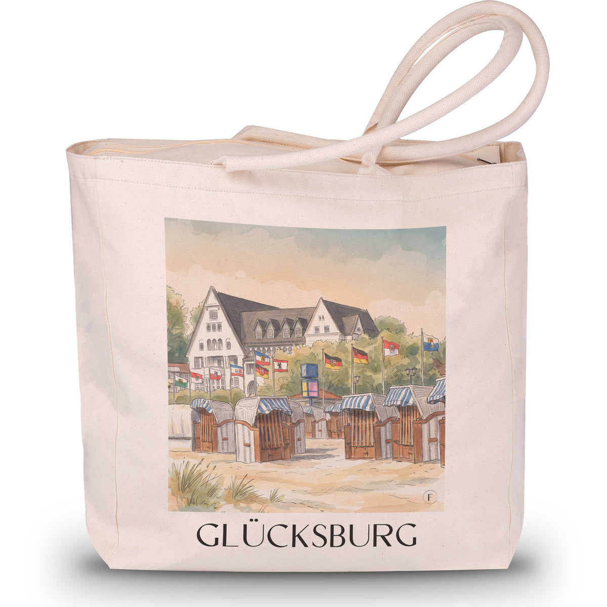 Glücksburg Shopping Tasche - Flensburger Förde - Deutschland Tote Bag - Einkaufstasche im Aquarell Stil
