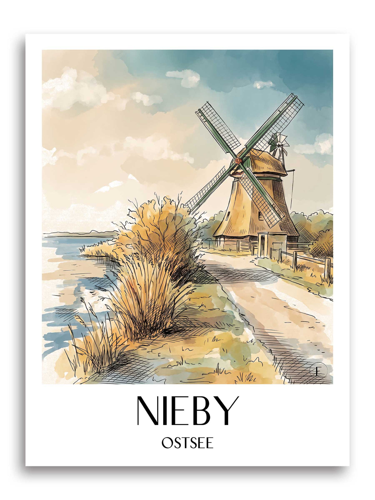 Nieby Poster - Ostsee - Deutschland Kunstdruck - Aquarell von A4 bis A1